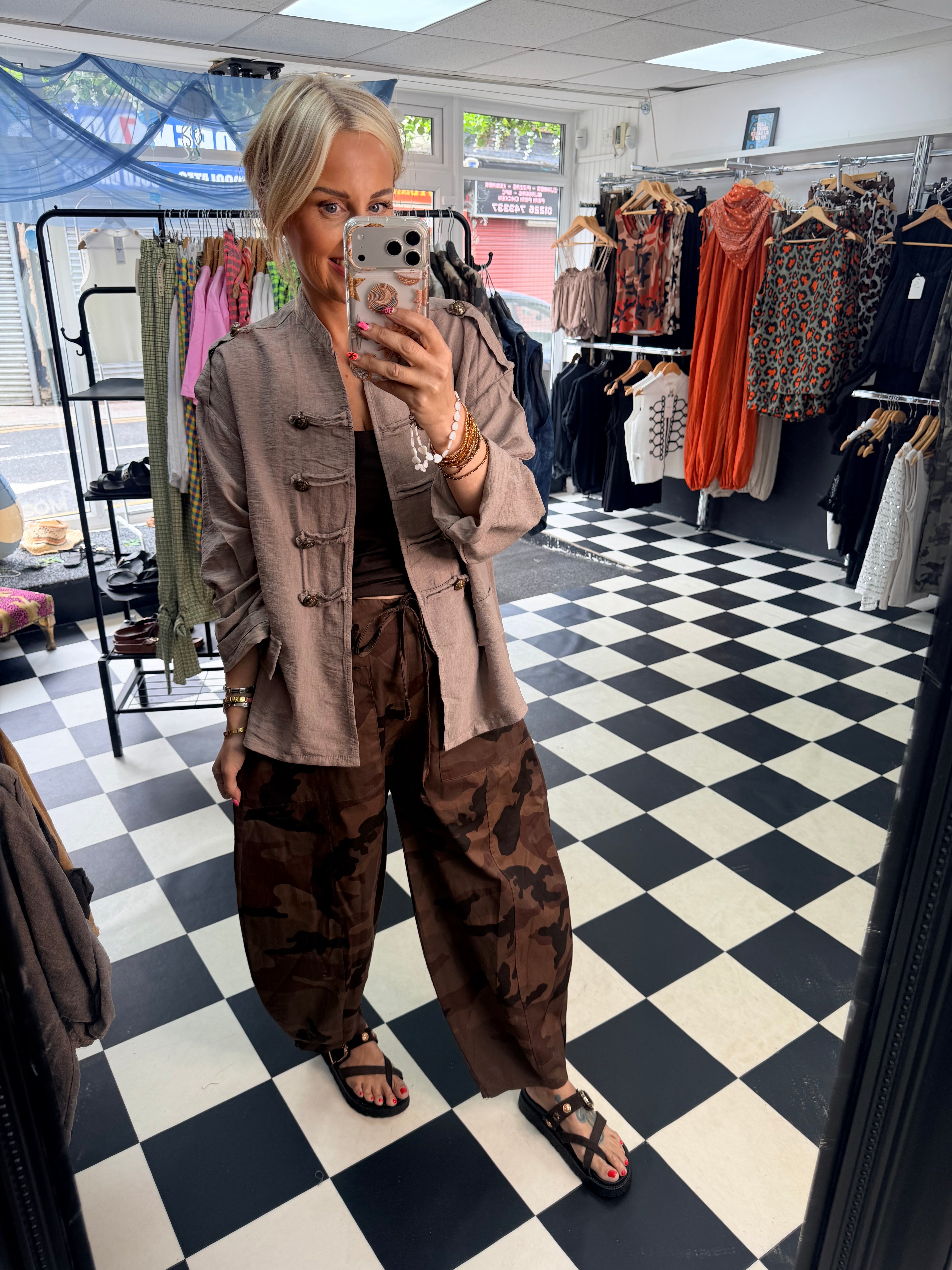 Camo Barrel leg trousers Chocolate