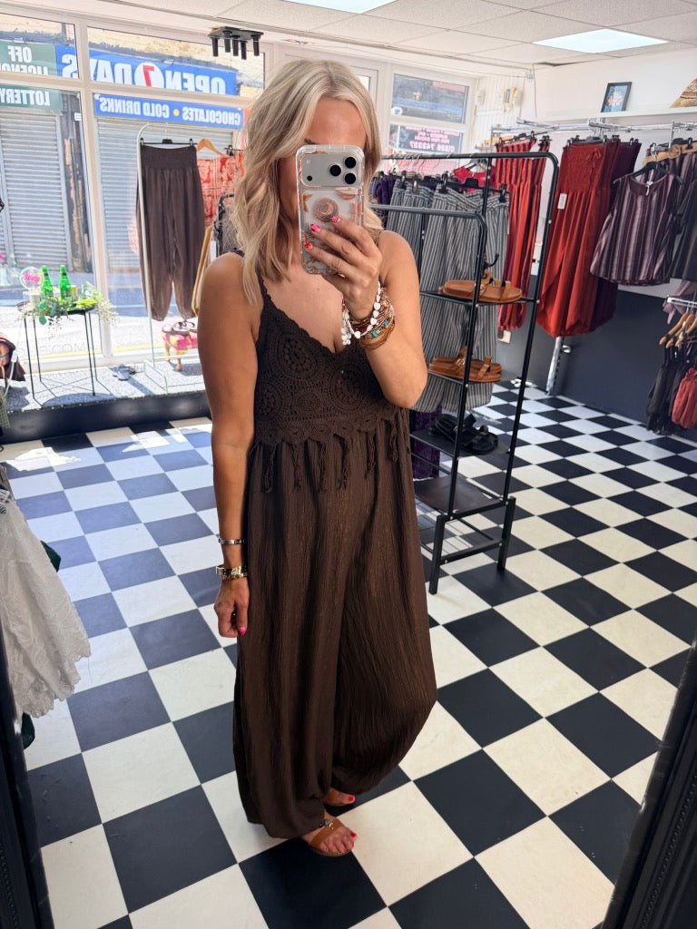 Boho Crochet Jumpsuit Chocolate