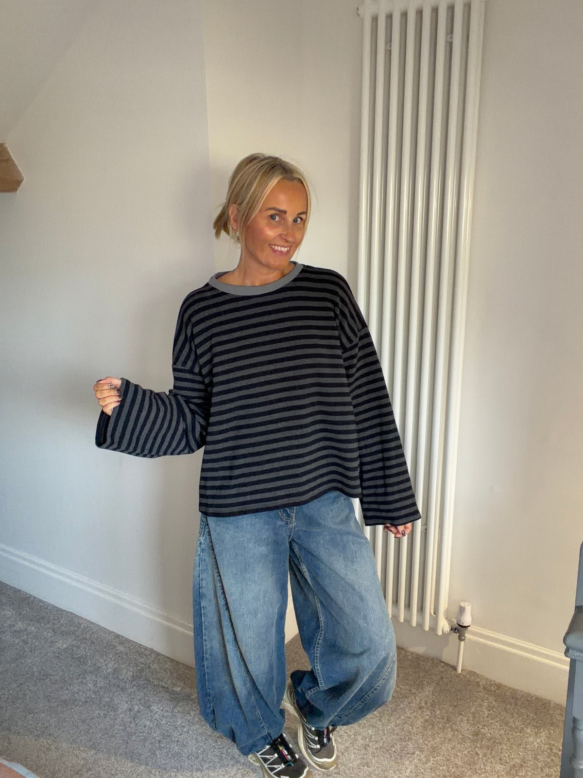 Weekend slouch stripe Slate and Black Special Buy