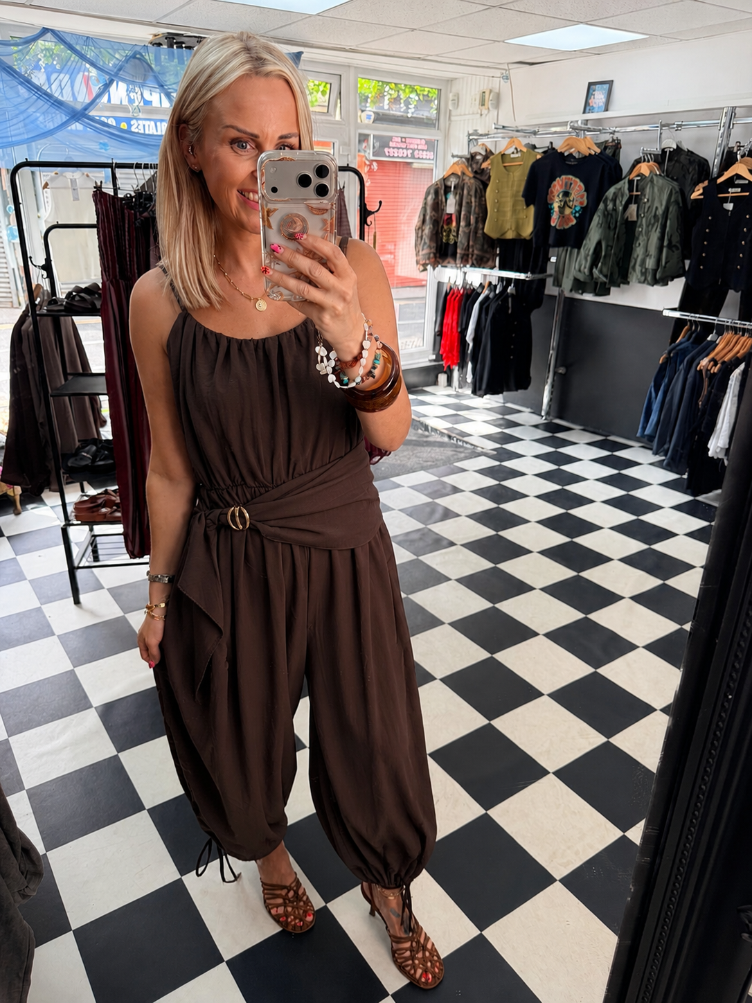 Wrap Crinkle Jumpsuit Chocolate