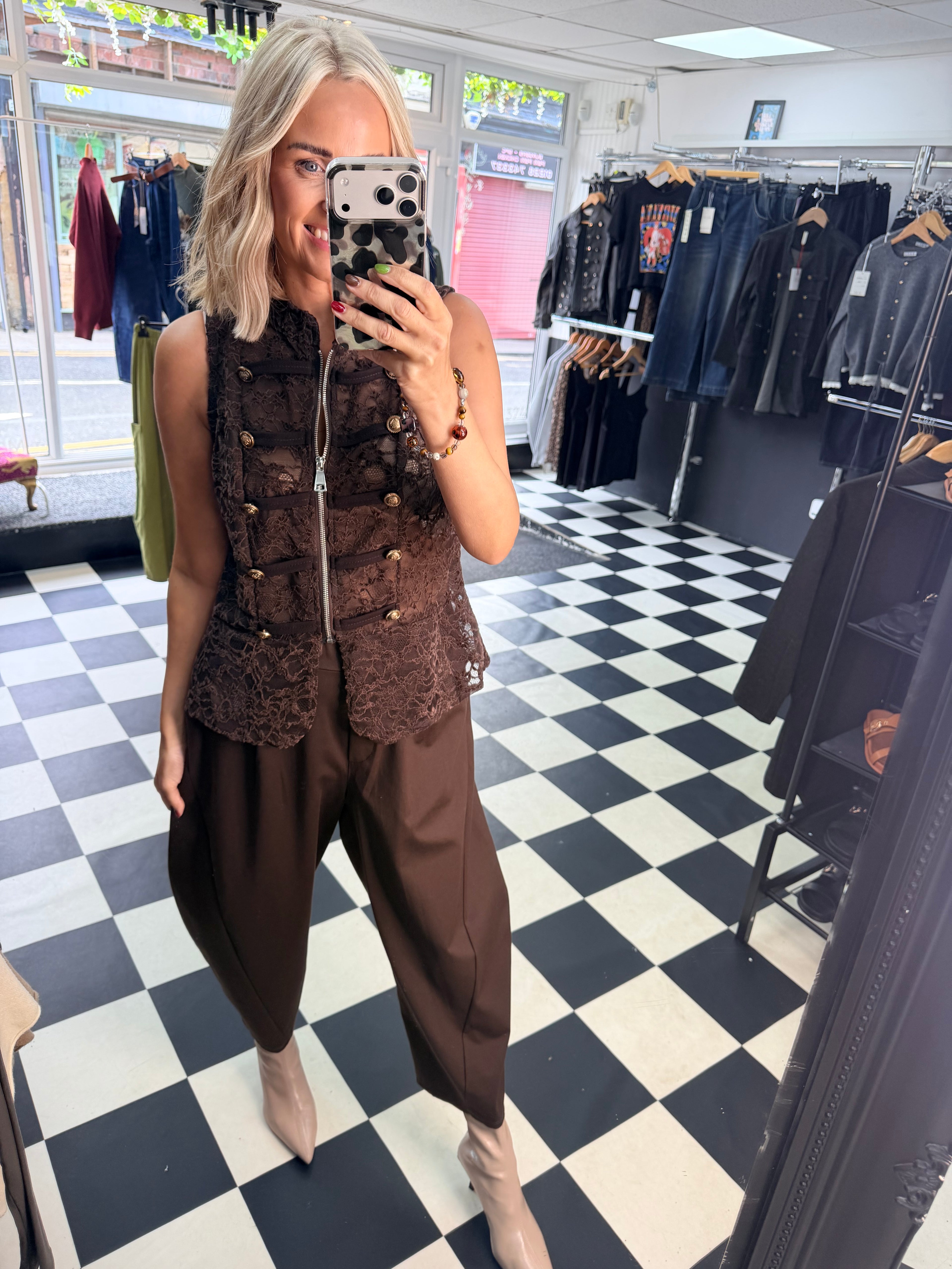 Lace Military Waistcoat Chocolate