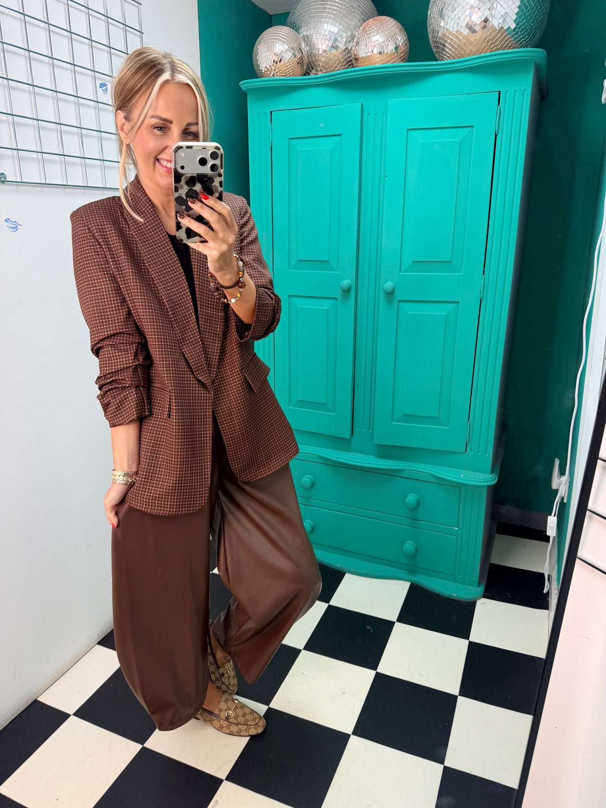 City Chic Check Blazer Chocolate