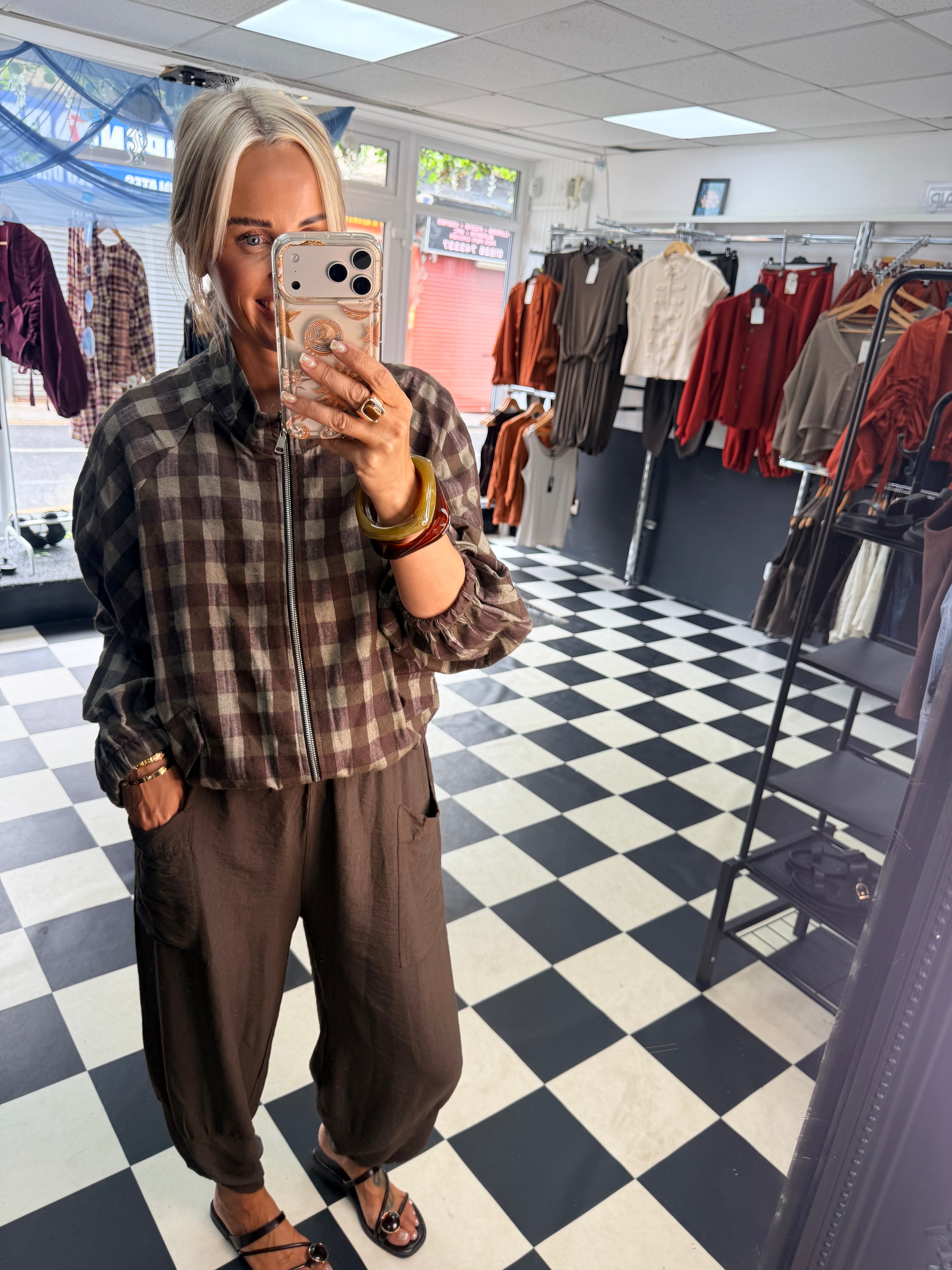 Check Bomber Jacket Green