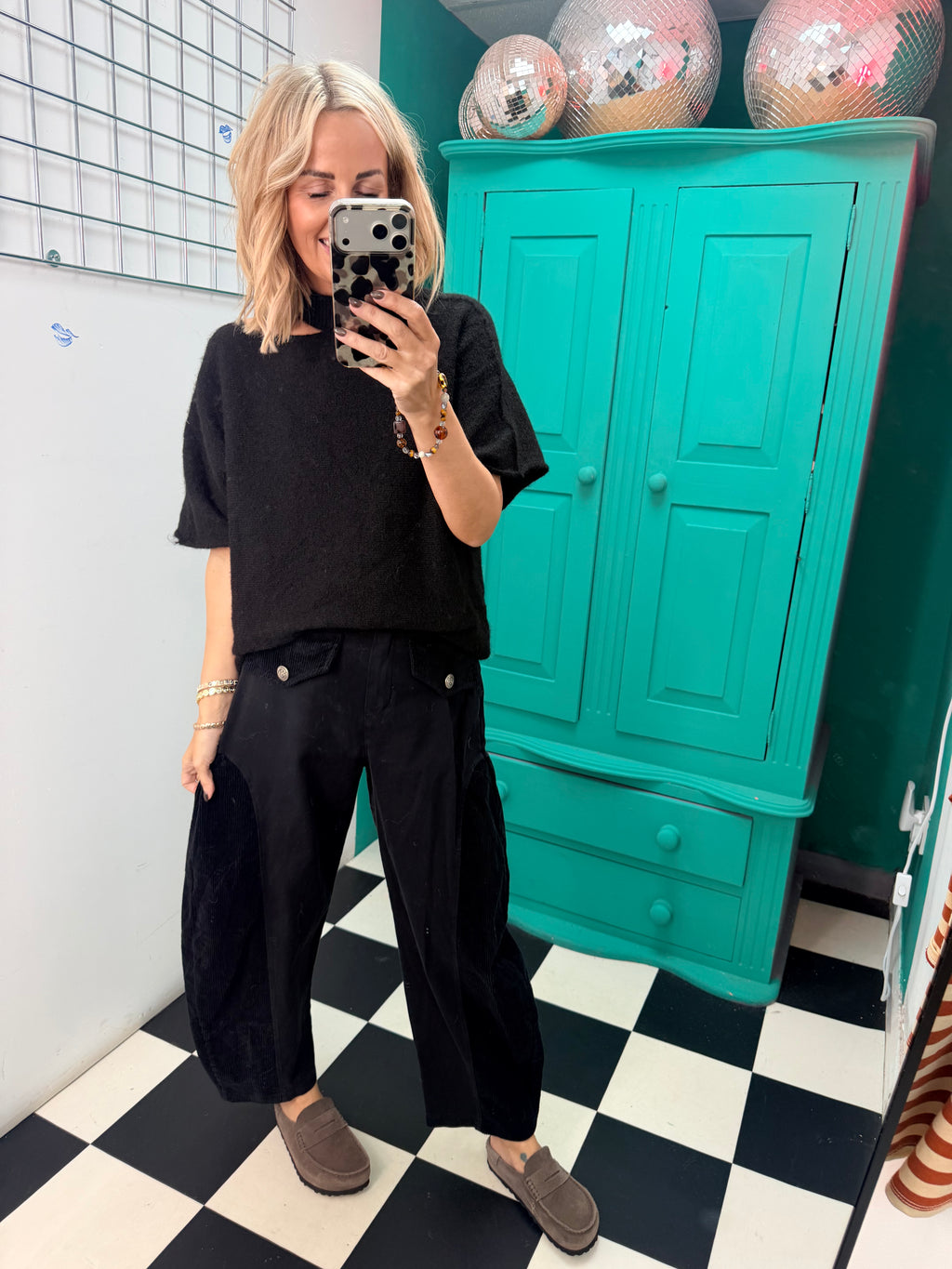 Cord patch trousers - Black