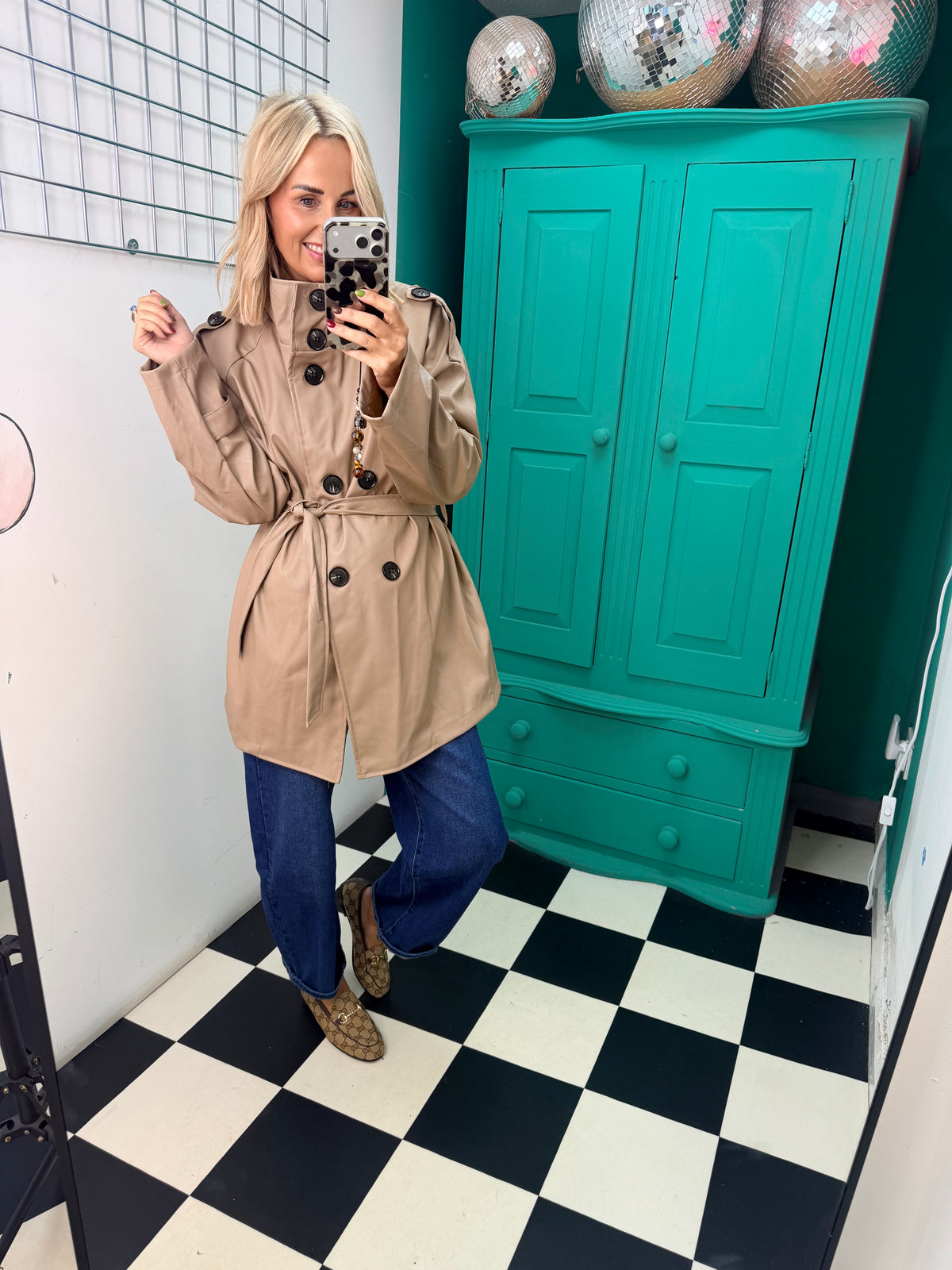 PU Midi Trench Coat Cream