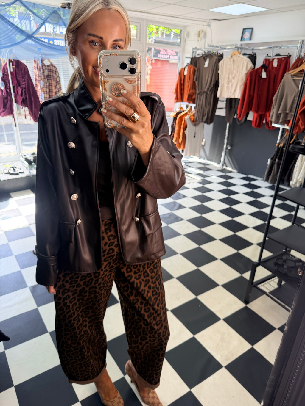 Boxy Style Pu Blazer Chocolate