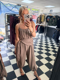 Wrap Crinkle Jumpsuit Taupe