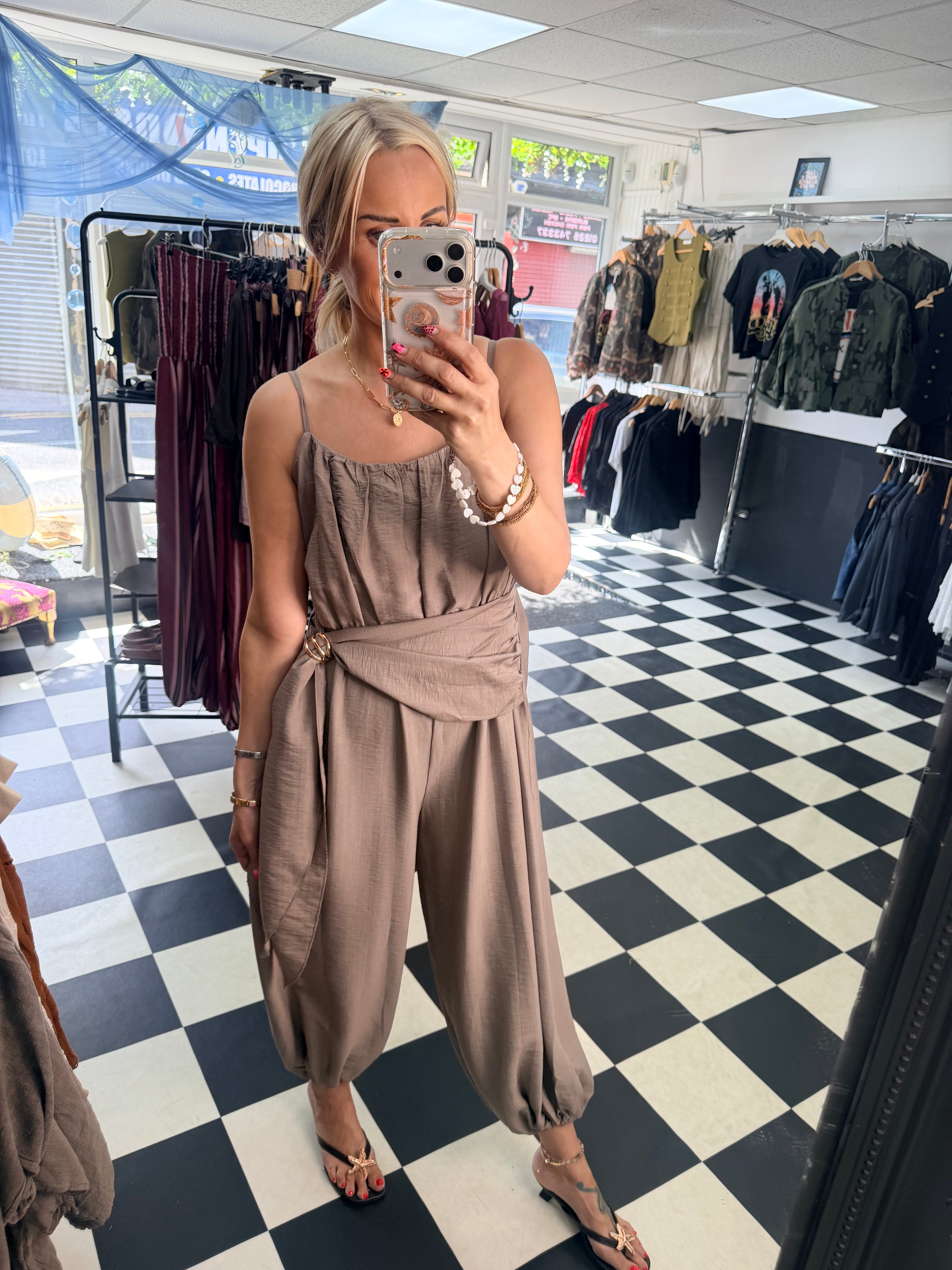 Wrap Crinkle Jumpsuit Taupe