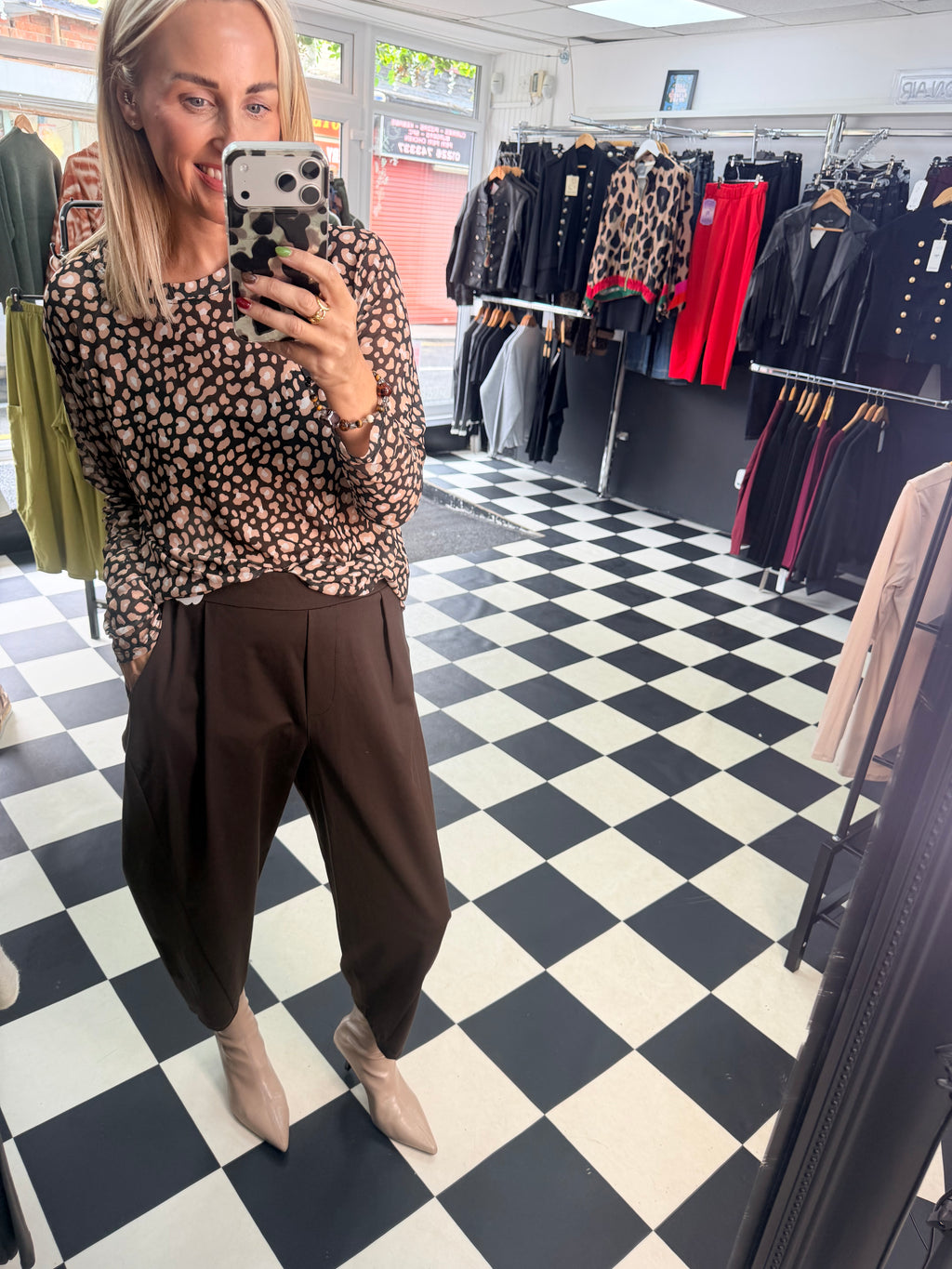 Animal Mesh Top Black and Tan