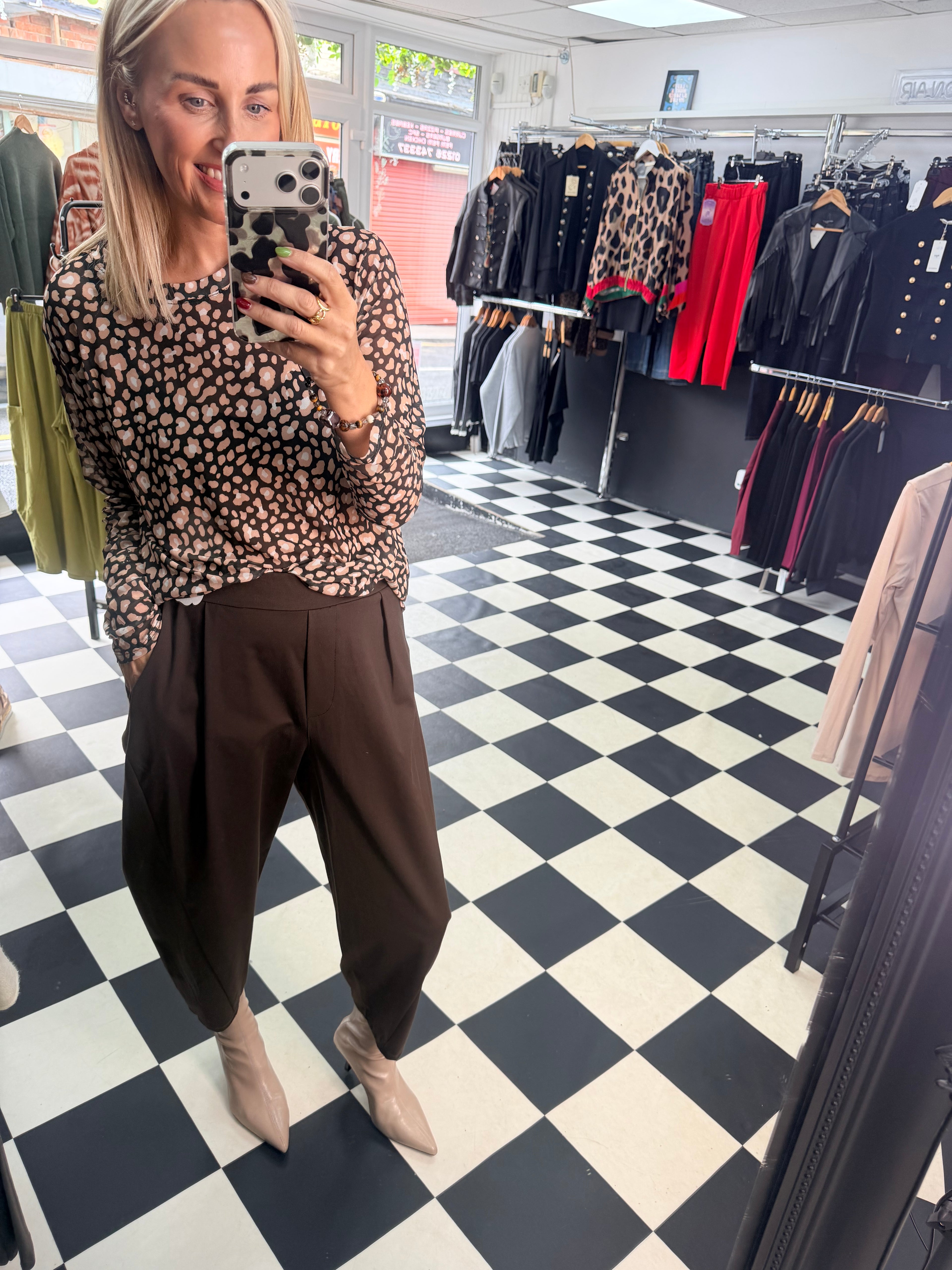 Animal Mesh Top Black and Tan