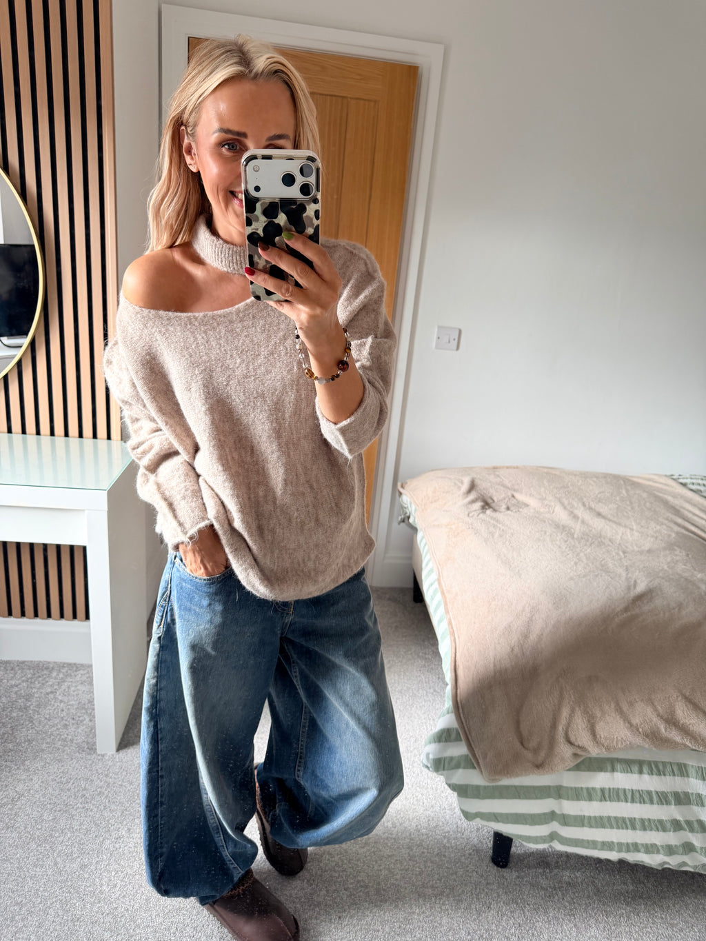 Slash Neck Jumper Oatmeal