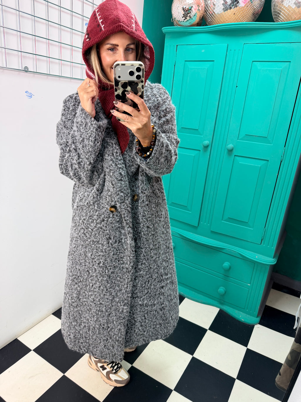 Oversized cosy knit coat - Grey