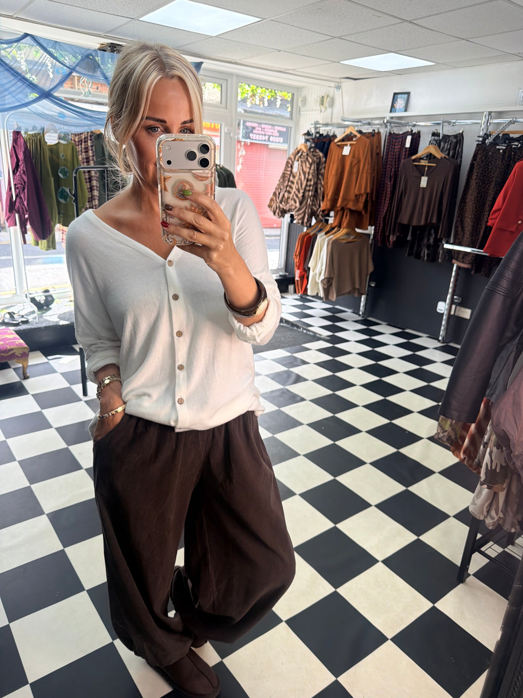 V Neck Cardigan White