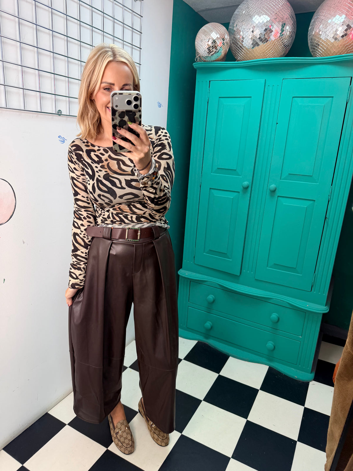 Cashmere Blend Leopard Top Black/Tan