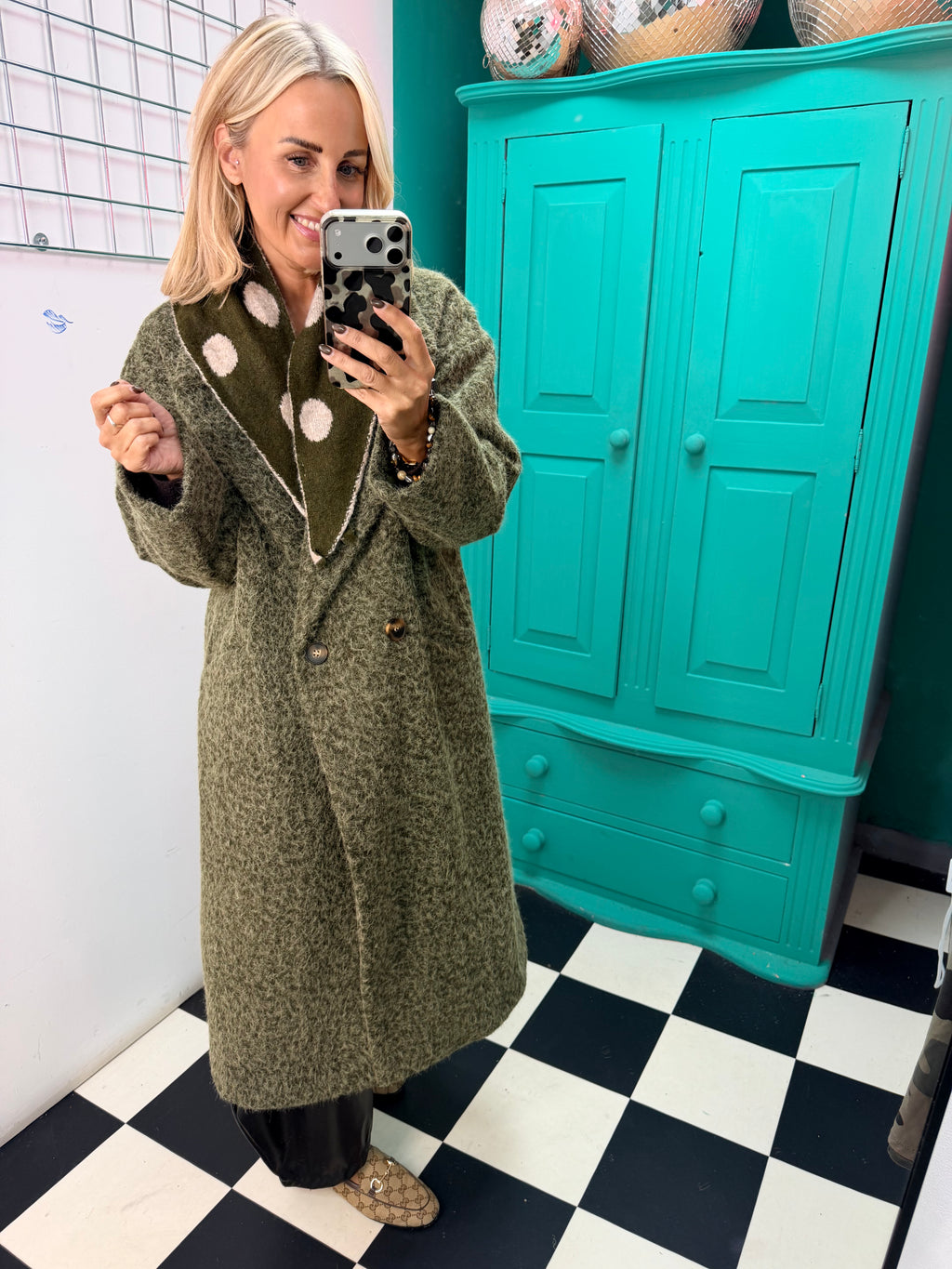 Oversized cosy knit coat - Khaki