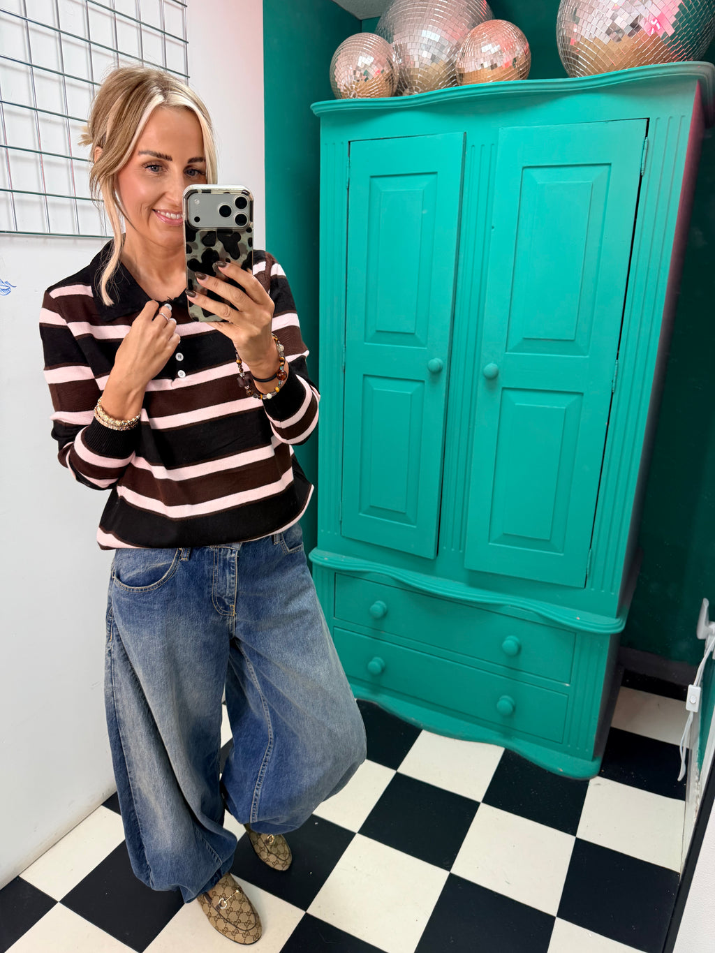 The Stripe Club Polo Jumper Black-Choc-Pink Special buy