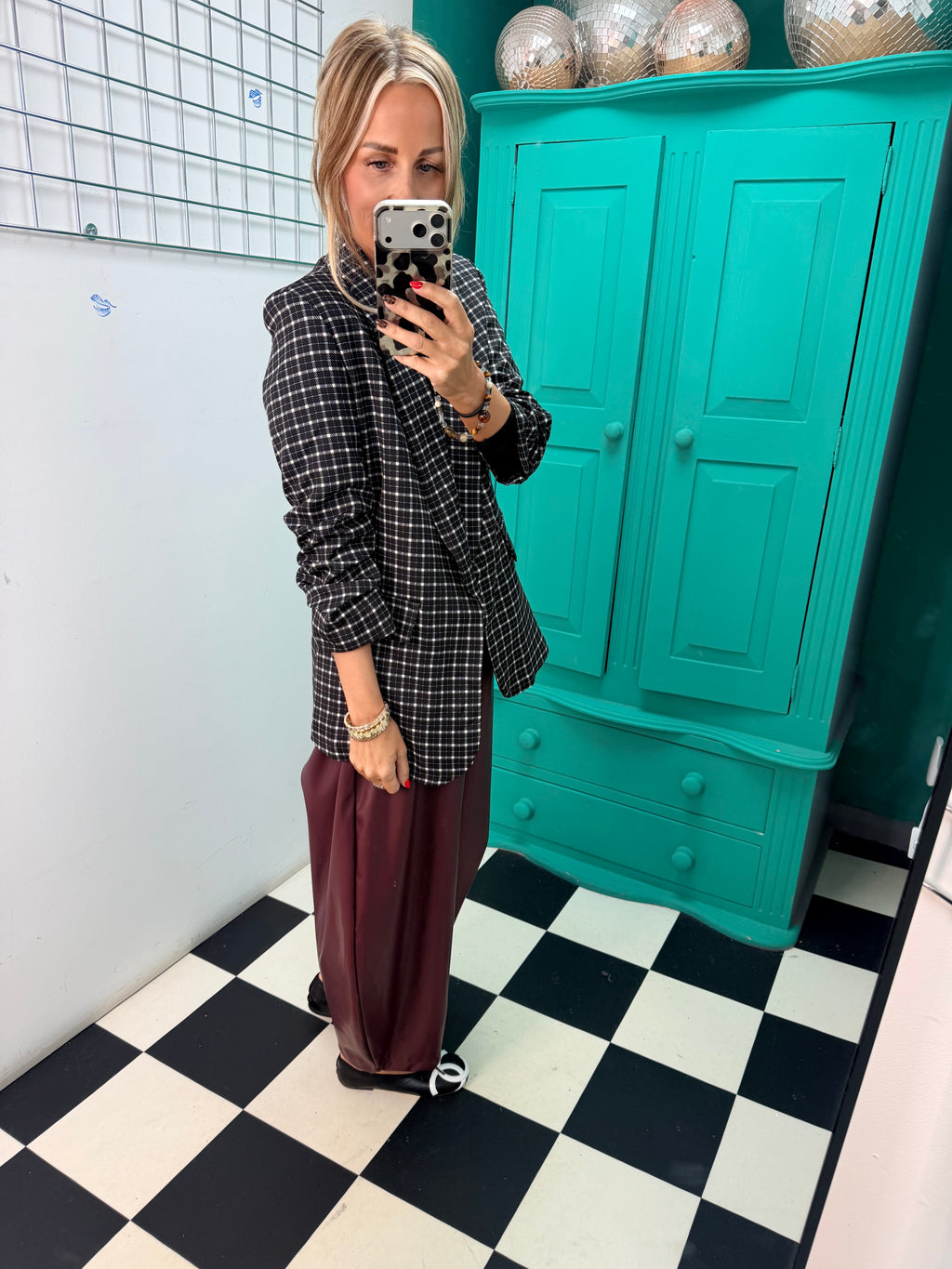 City Chic Check Blazer Black