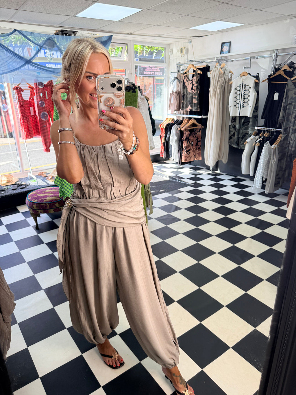 Wrap Crinkle Jumpsuit Taupe