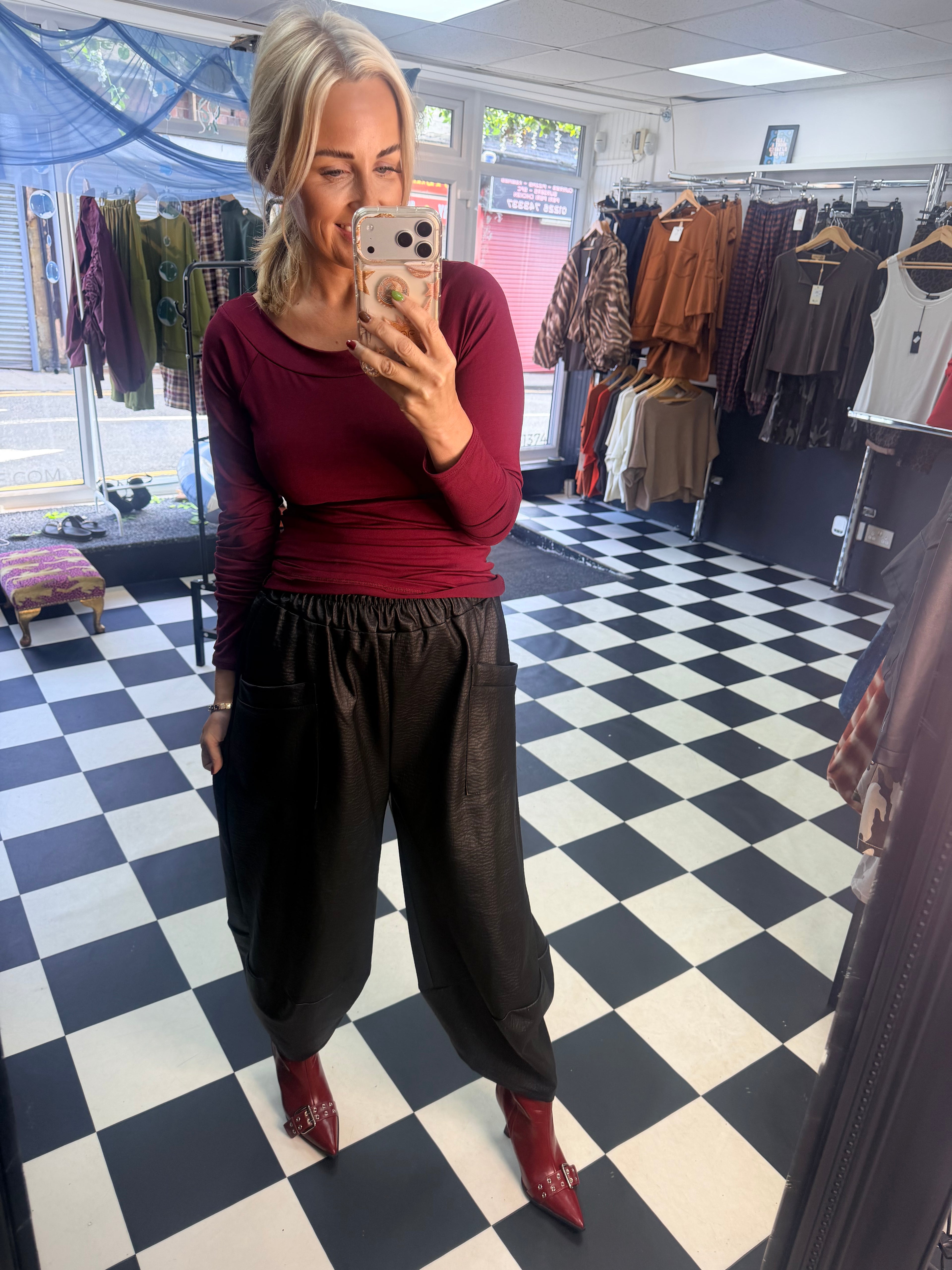 Slash Neck Basic Top Wine