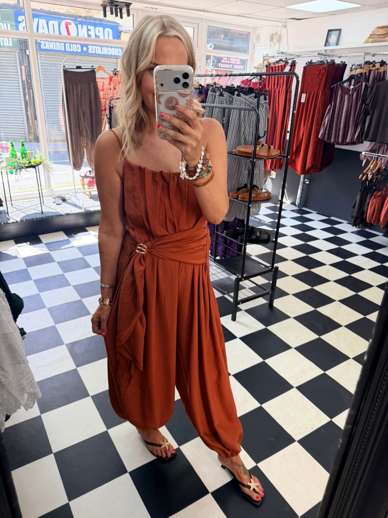 Wrap Crinkle Jumpsuit Rust