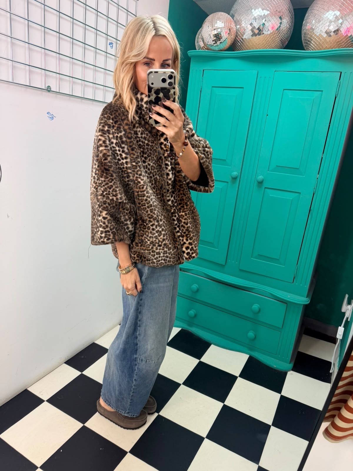 Animal Cropped Sleeve Faux Fur
