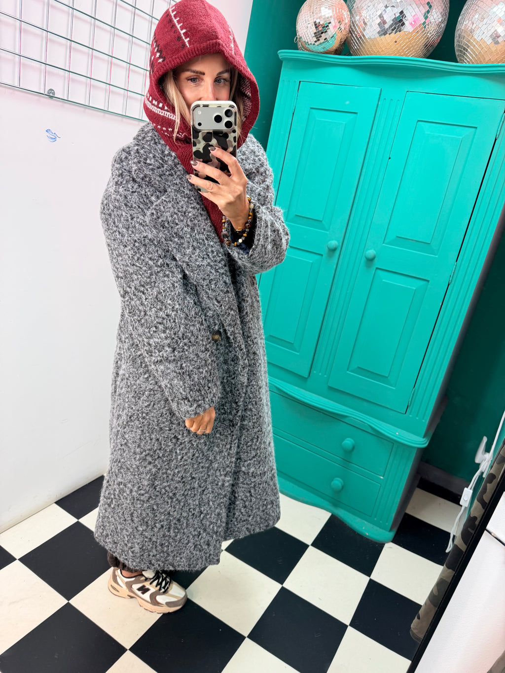 Oversized cosy knit coat - Grey