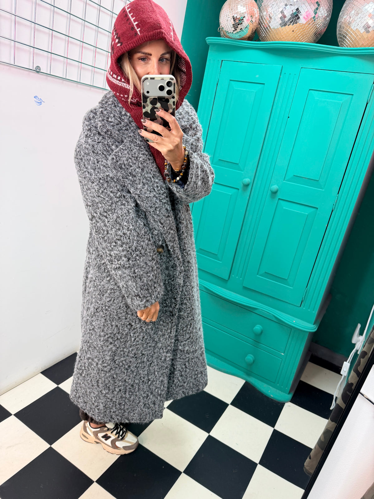 Oversized cosy knit coat - Grey