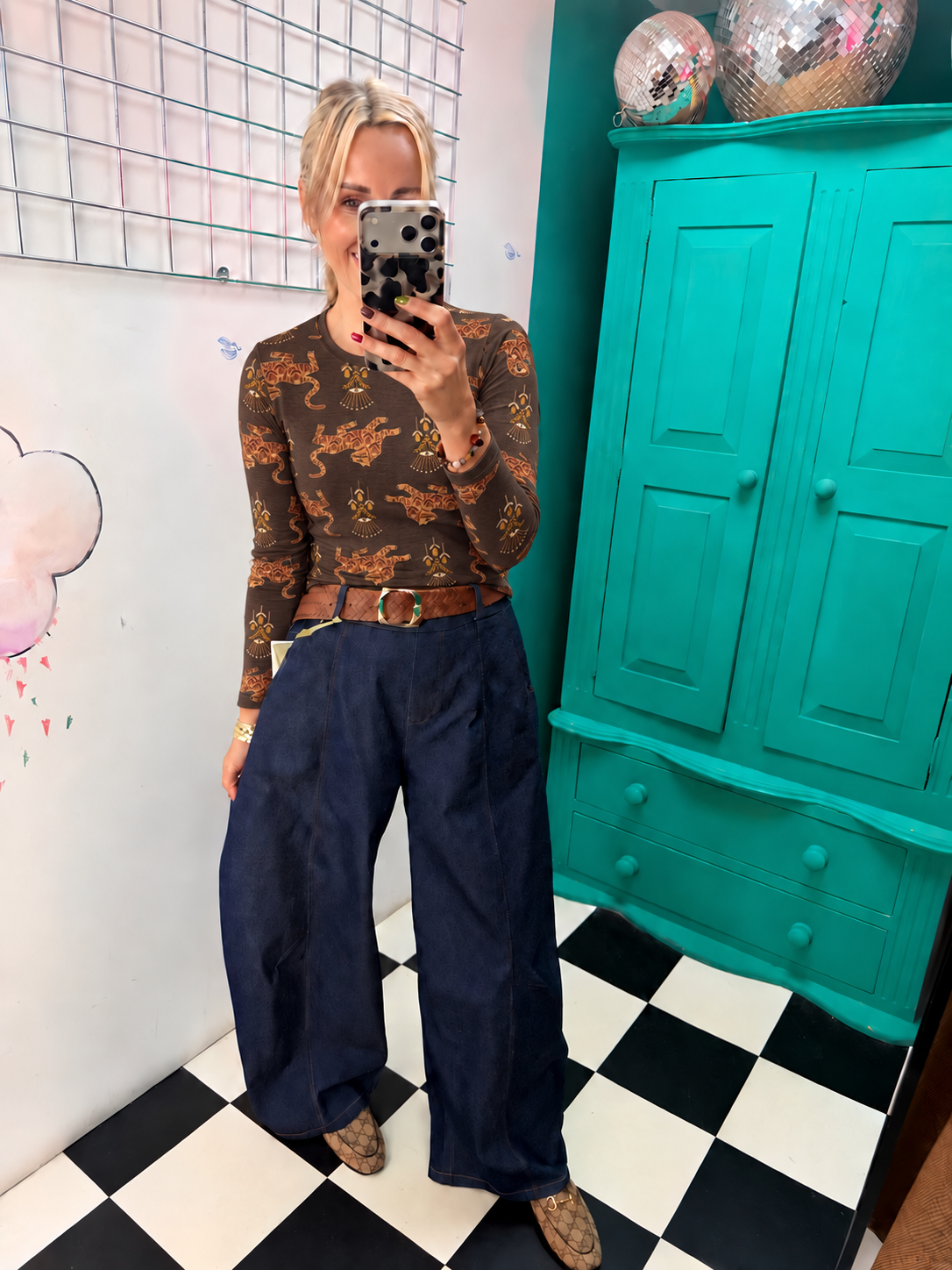 Cashmere Blend Funky Tiger Top Chocolate