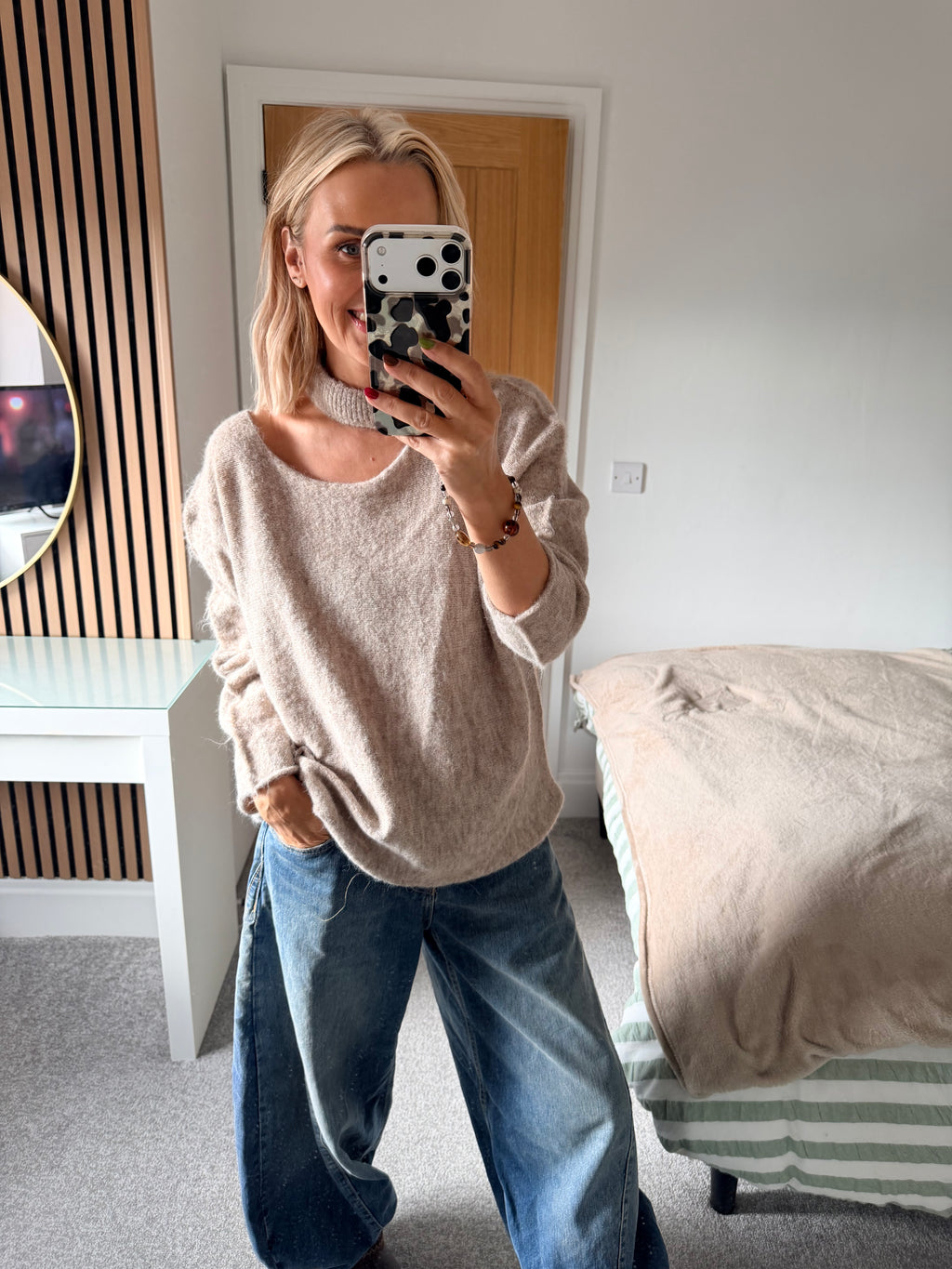 Slash Neck Jumper Oatmeal