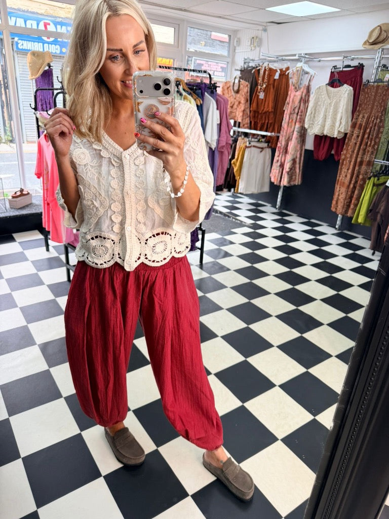 TikTok Crinkle Trousers Wine