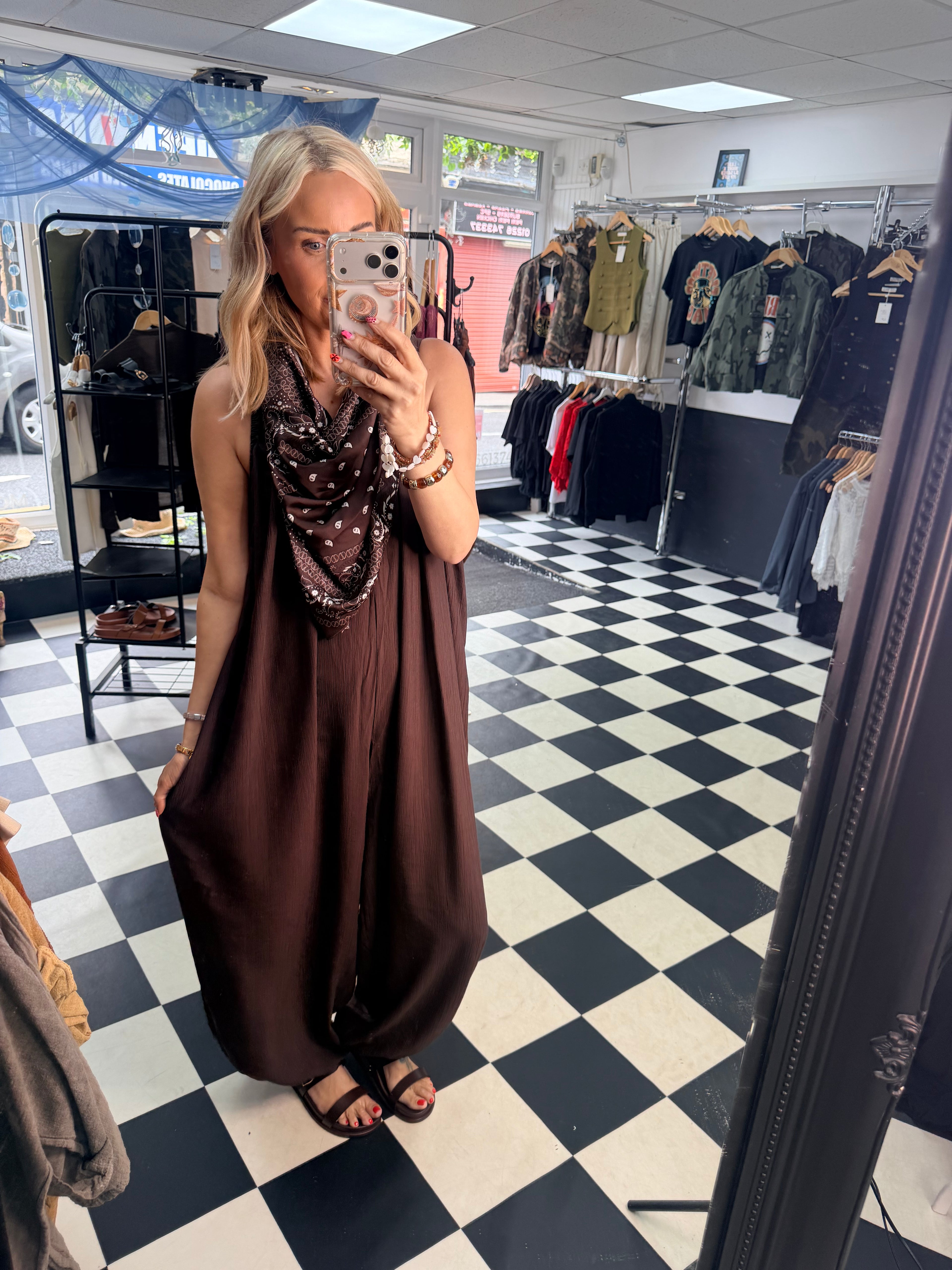 Bandana Scarf Jumpsuit Chocolate