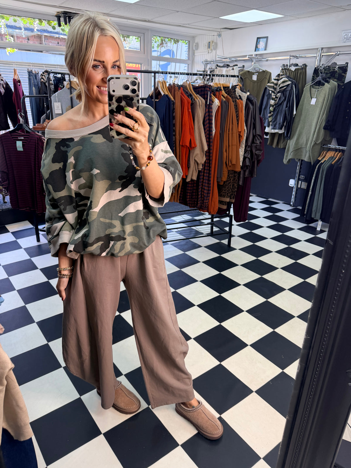 Slouchy Casual Top Camo Print