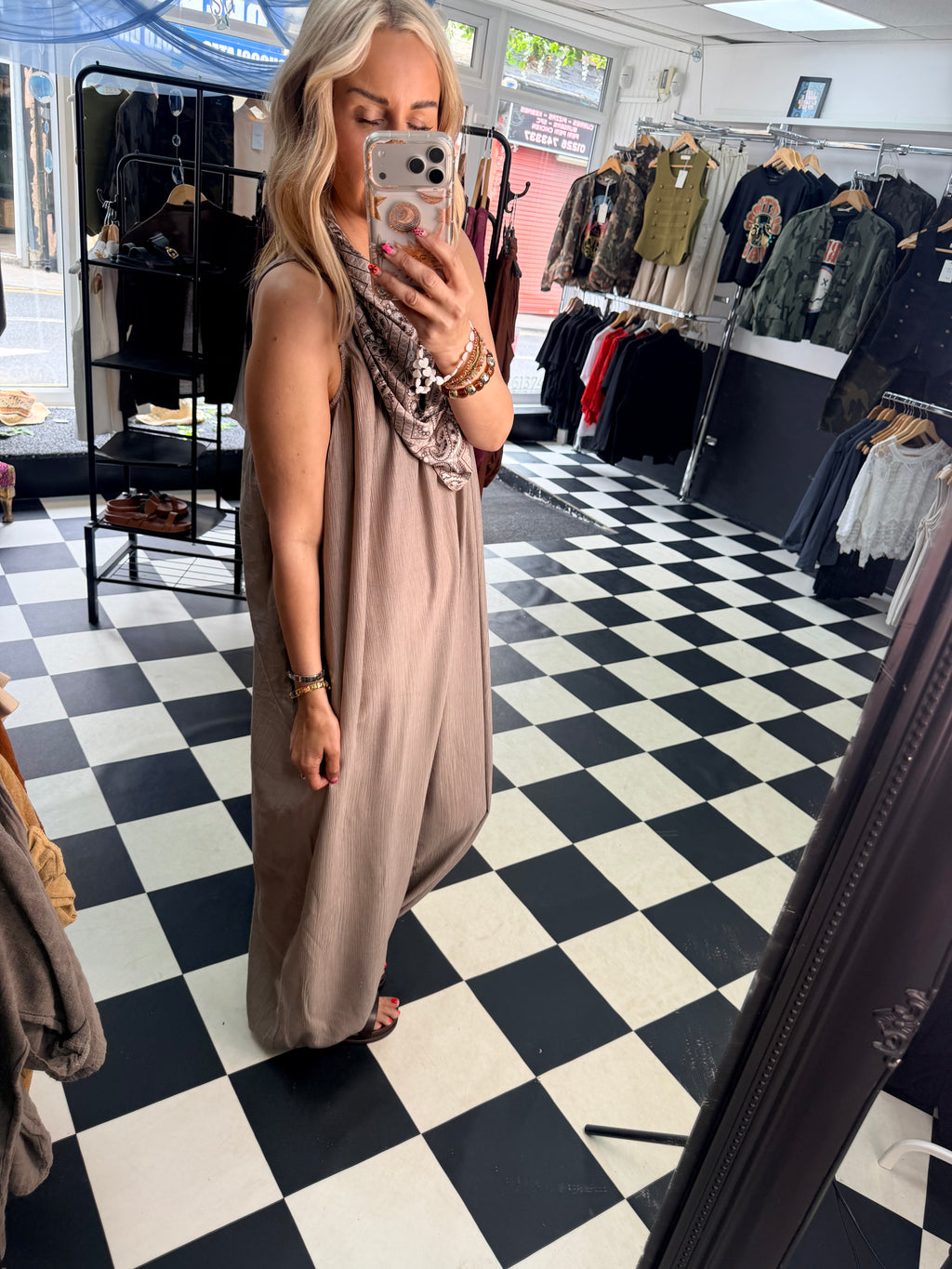 Bandana Scarf Jumpsuit Taupe