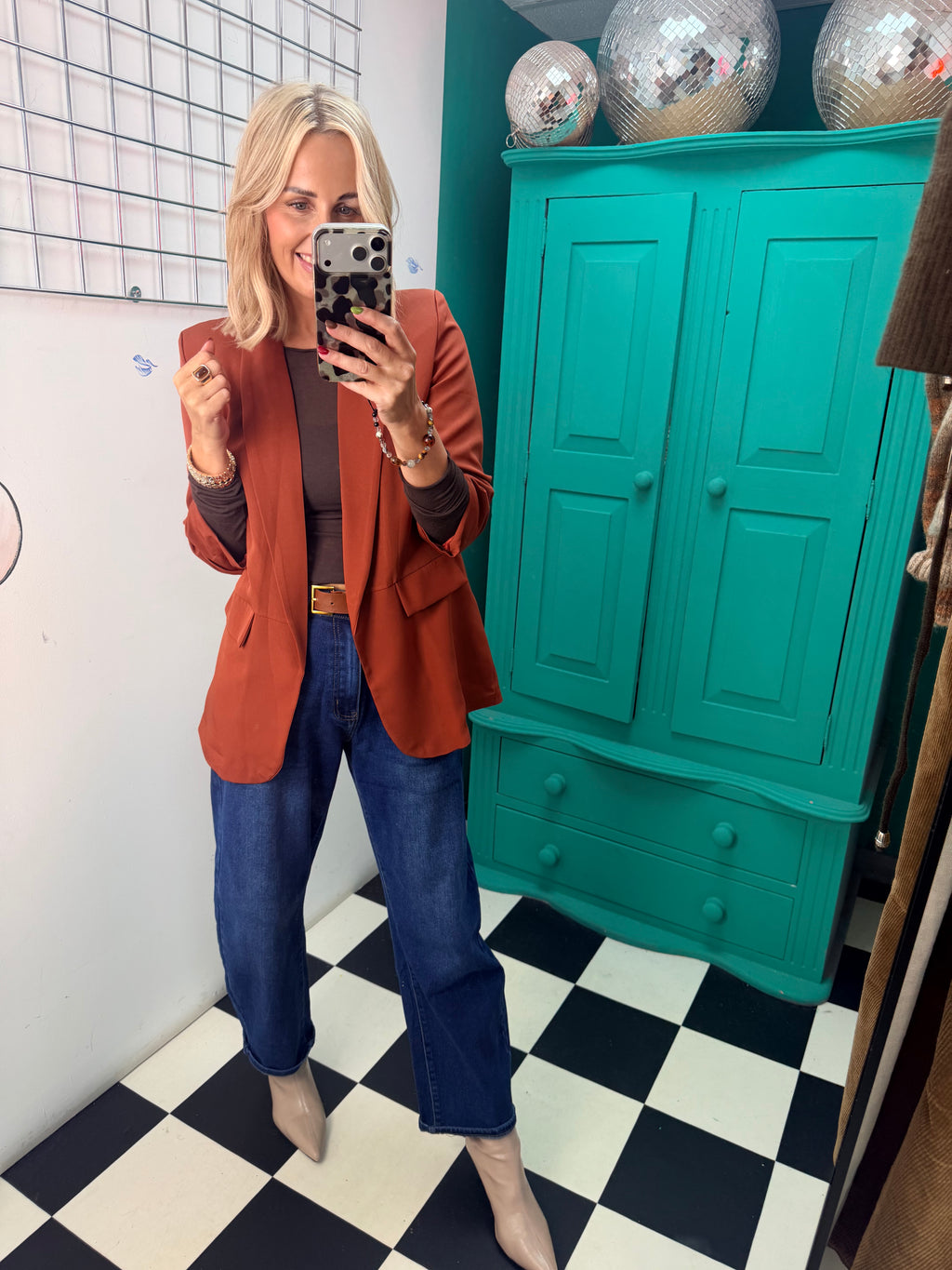 Ruched Sleeve Blazer Rust