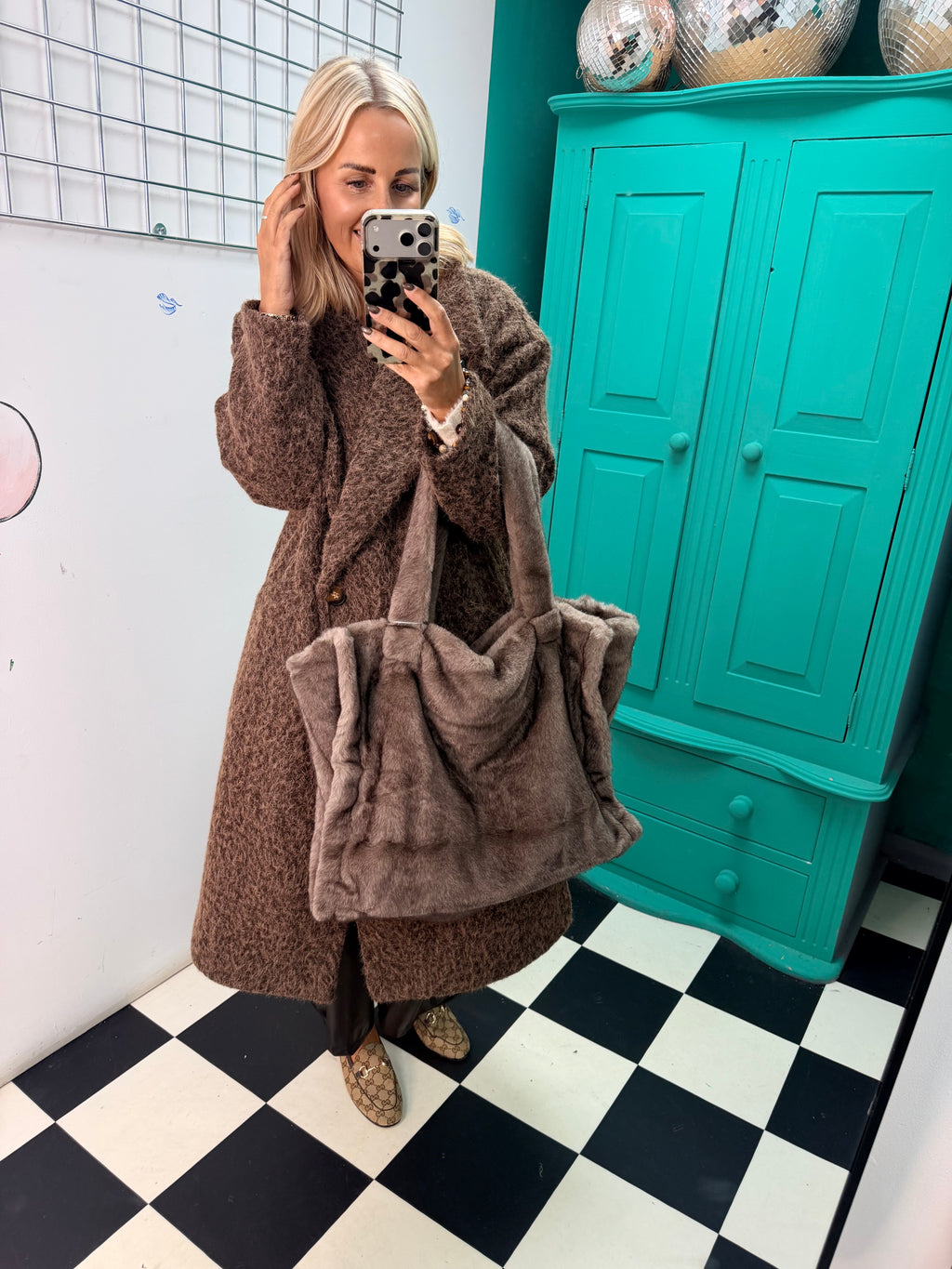 Luxe faux fur shopper bag - Mocha