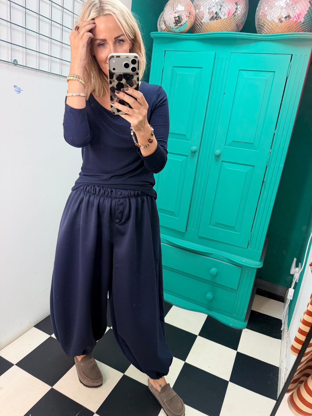 Button front cuff joggers - Navy