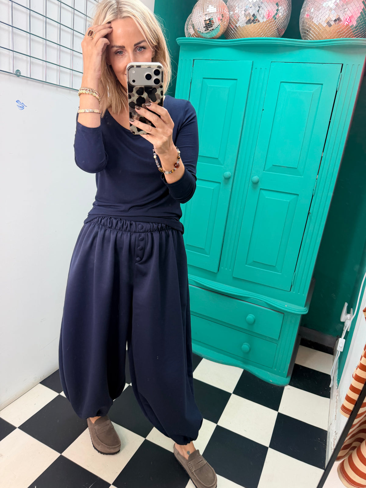 Button front cuff joggers - Navy