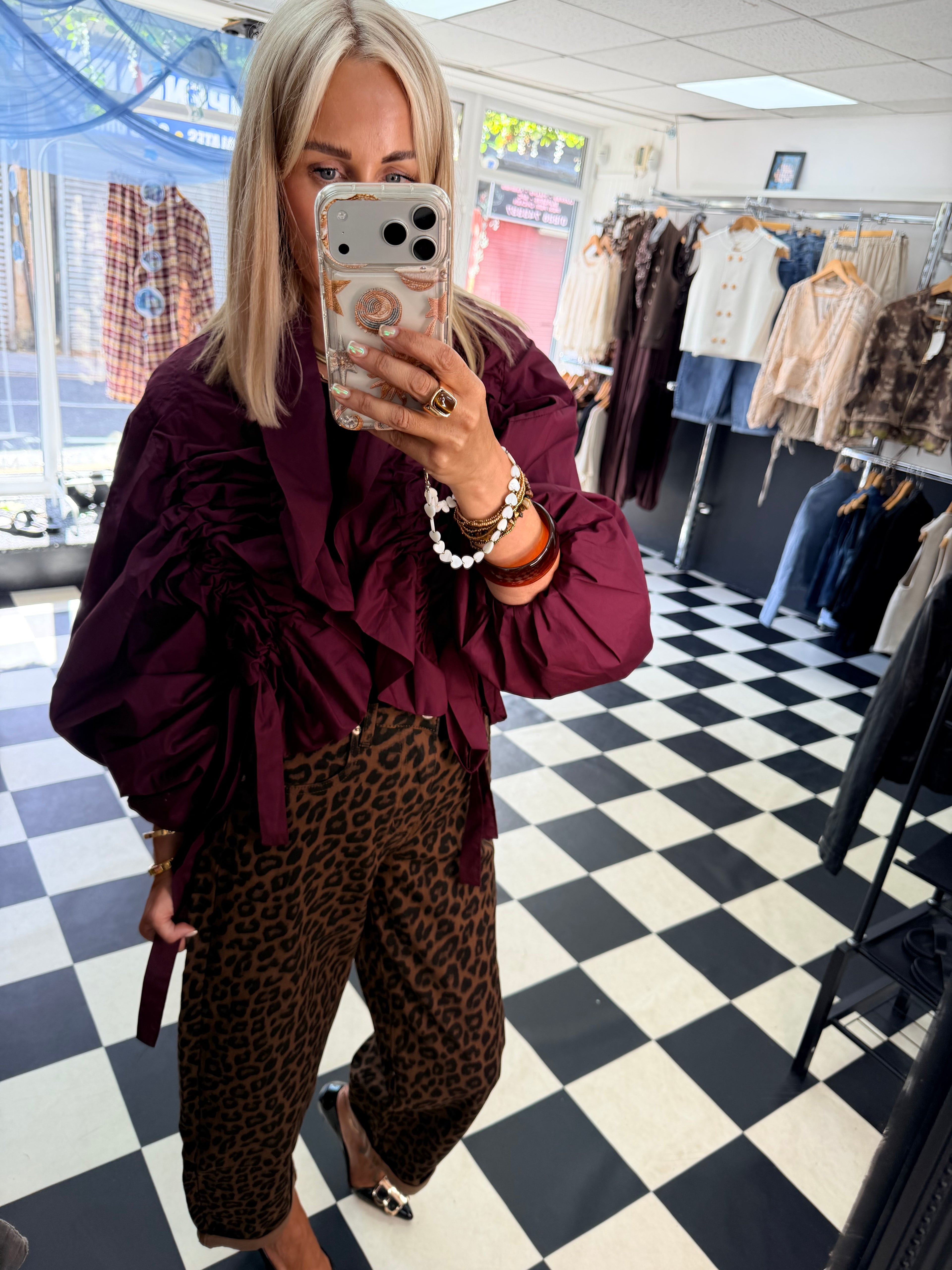 Ruffle Lightweight Jacket Wine