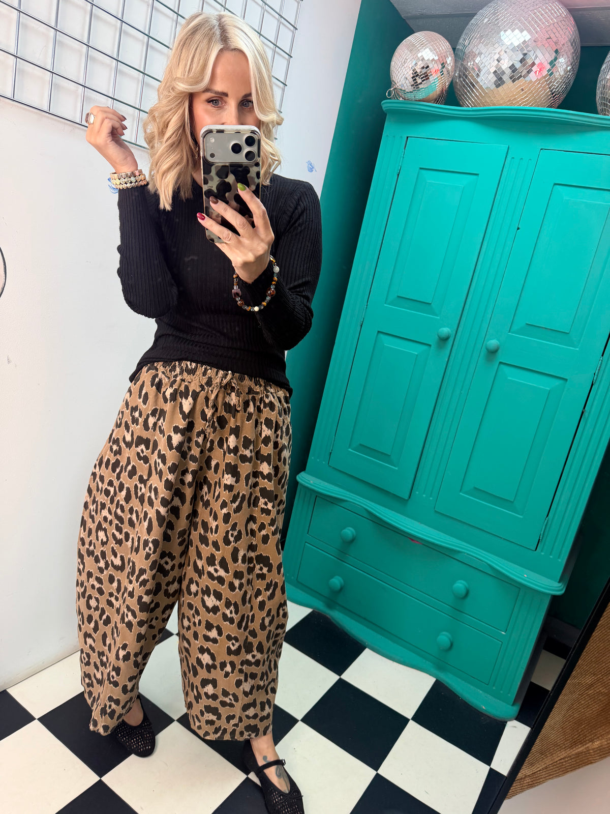 Leopard wide barrel trousers - Camel