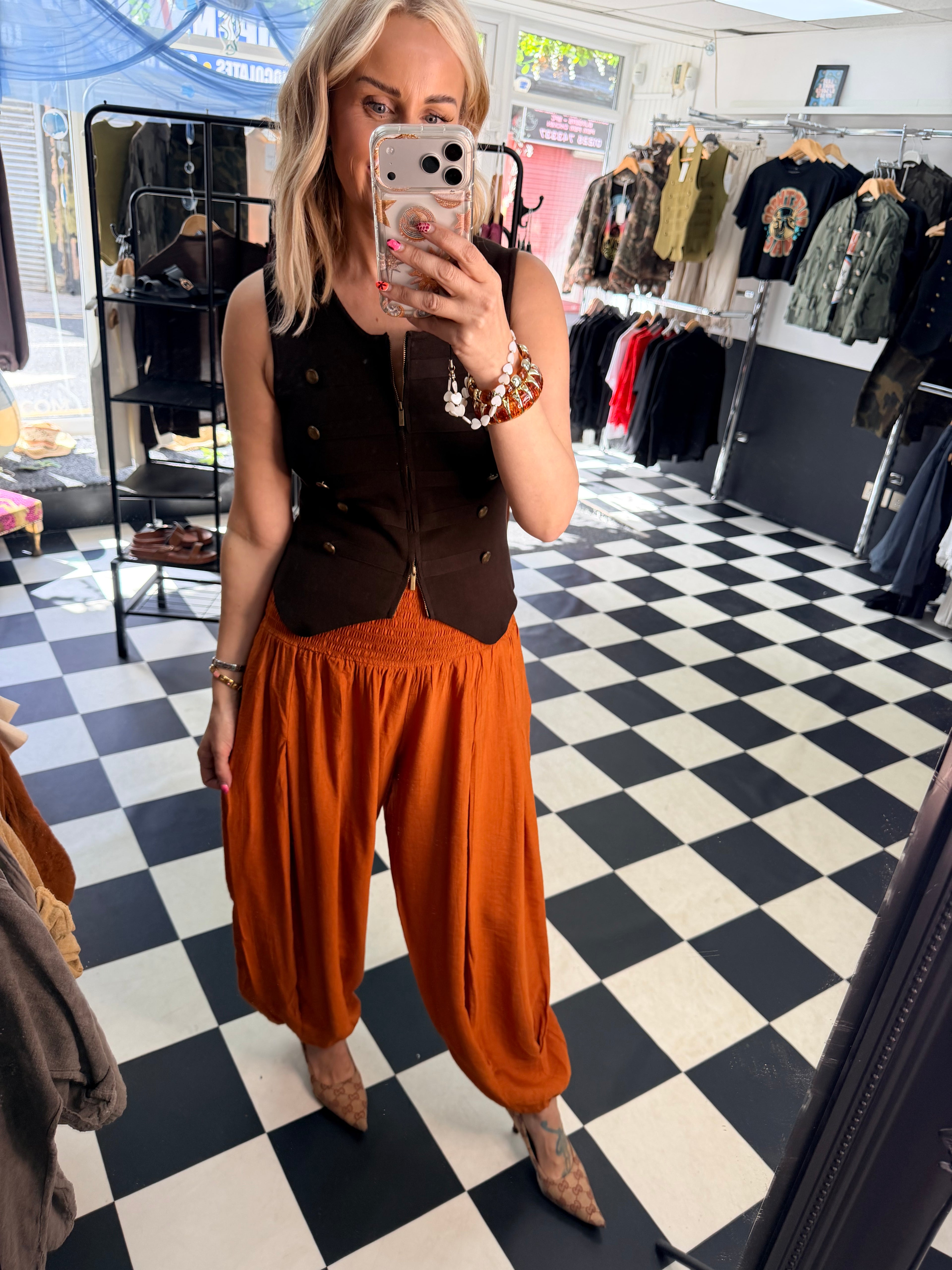 Crinkle Balloon Trousers Rust