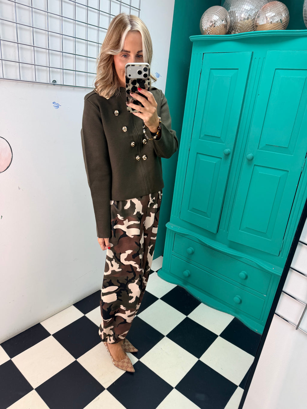 The Portia Military Style Cardigan Jacket Khaki