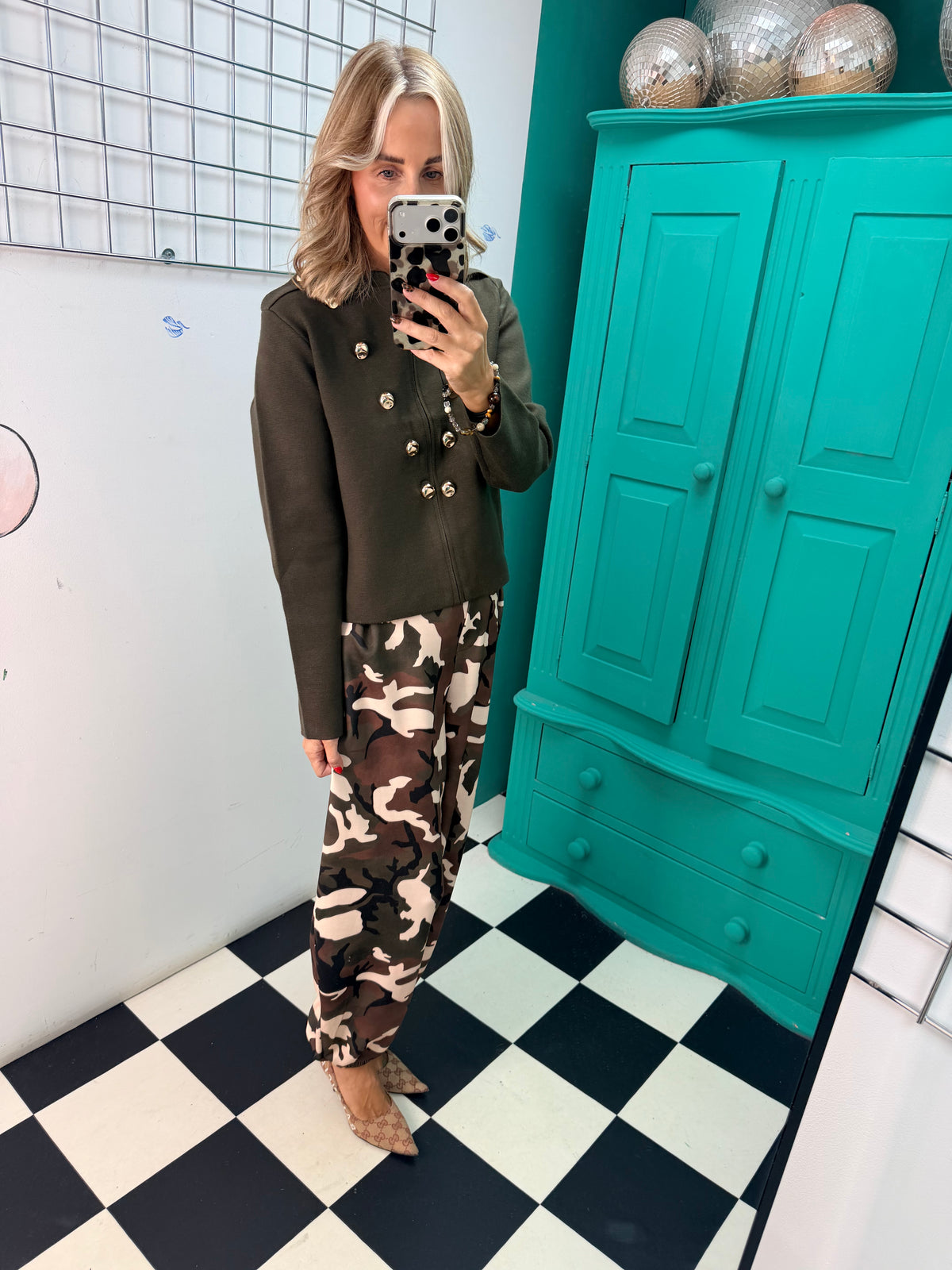 The Portia Military Style Cardigan Jacket Khaki