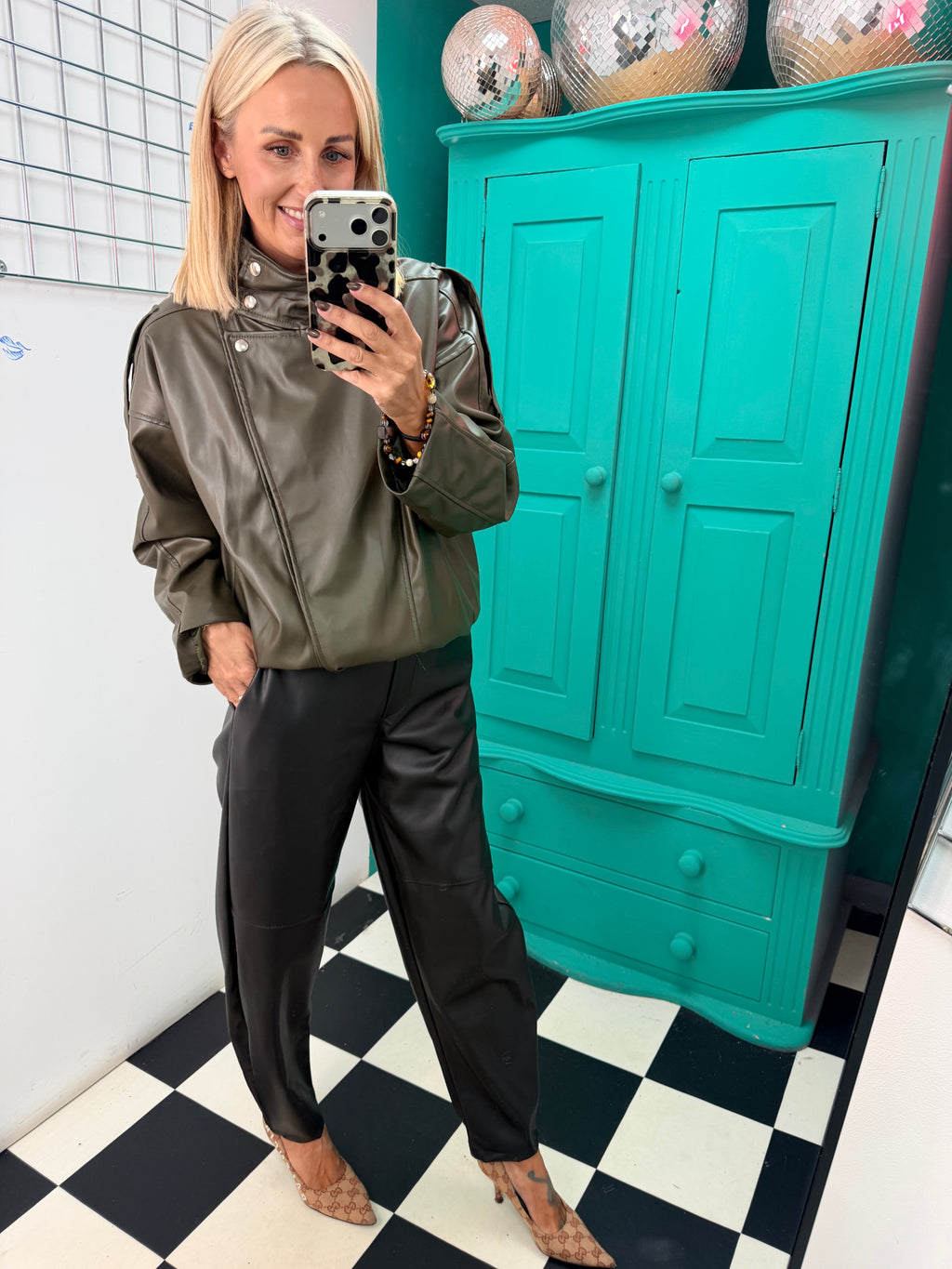 Pu Carrot Leg Trousers Black