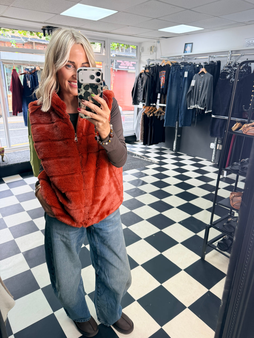 Faux Fur Gilet Rust