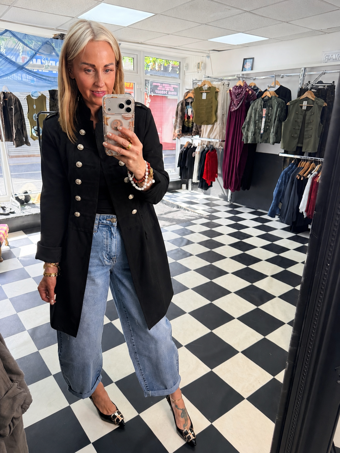 Long line Military Jacket Black