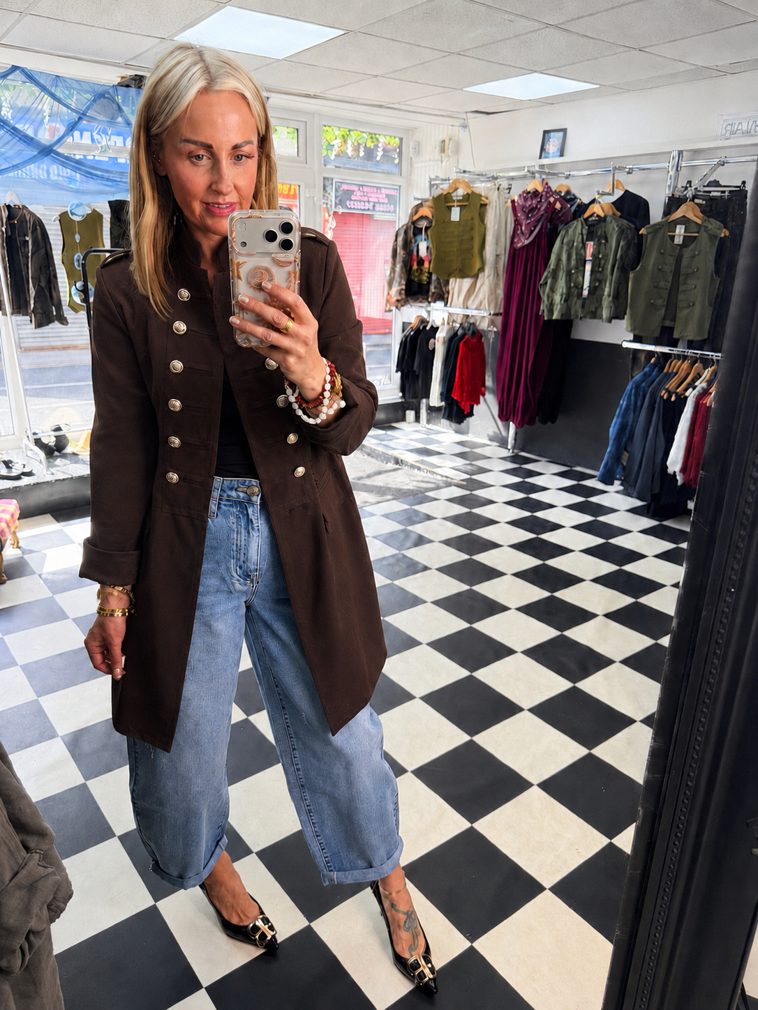 Long line Military Jacket chocolate