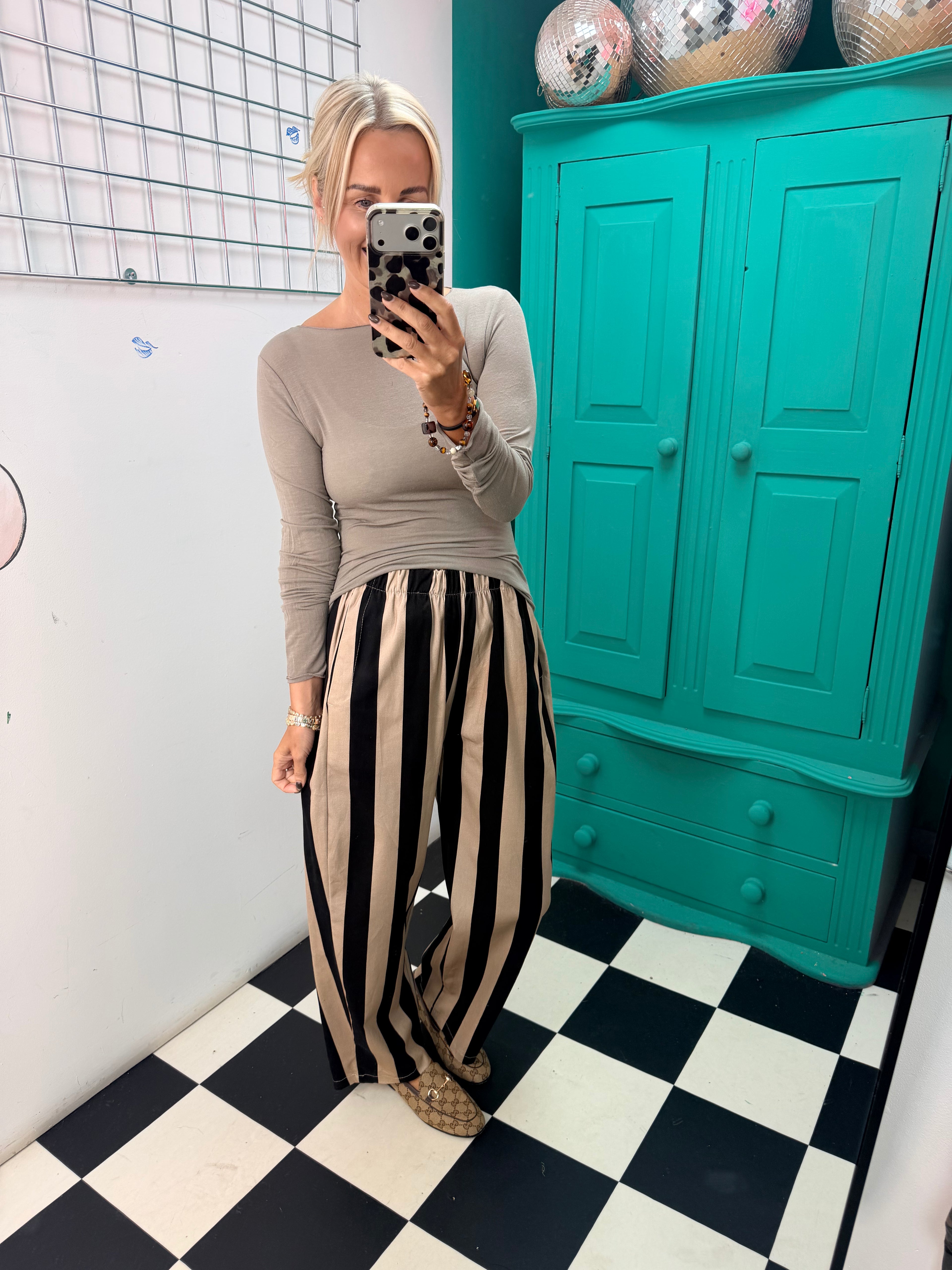 The Bold Stripe Trousers Black/Cream