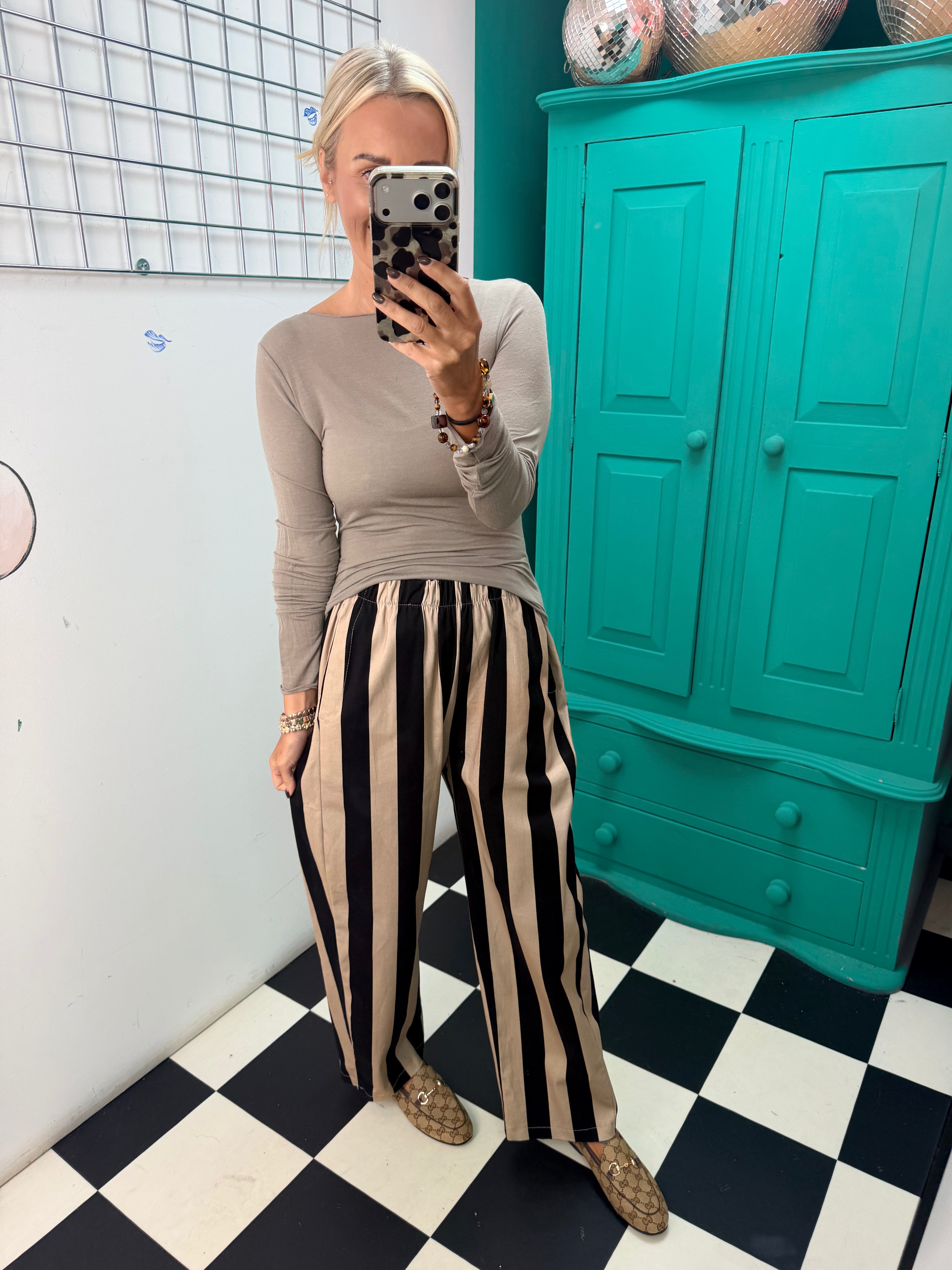The Bold Stripe Trousers Black/Cream