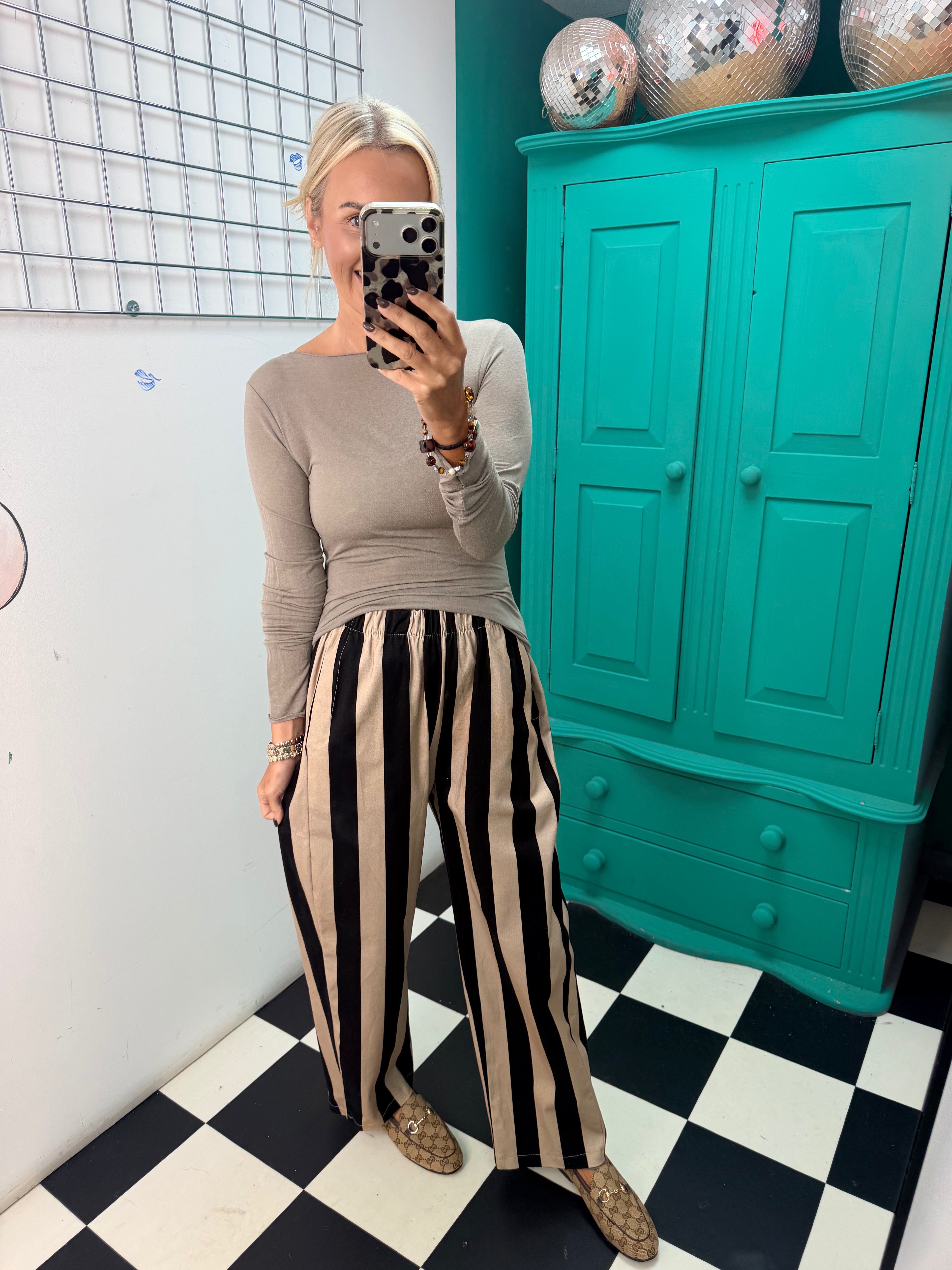 The Bold Stripe Trousers Black/Cream