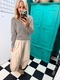 V neck collared jumper - Mushroom